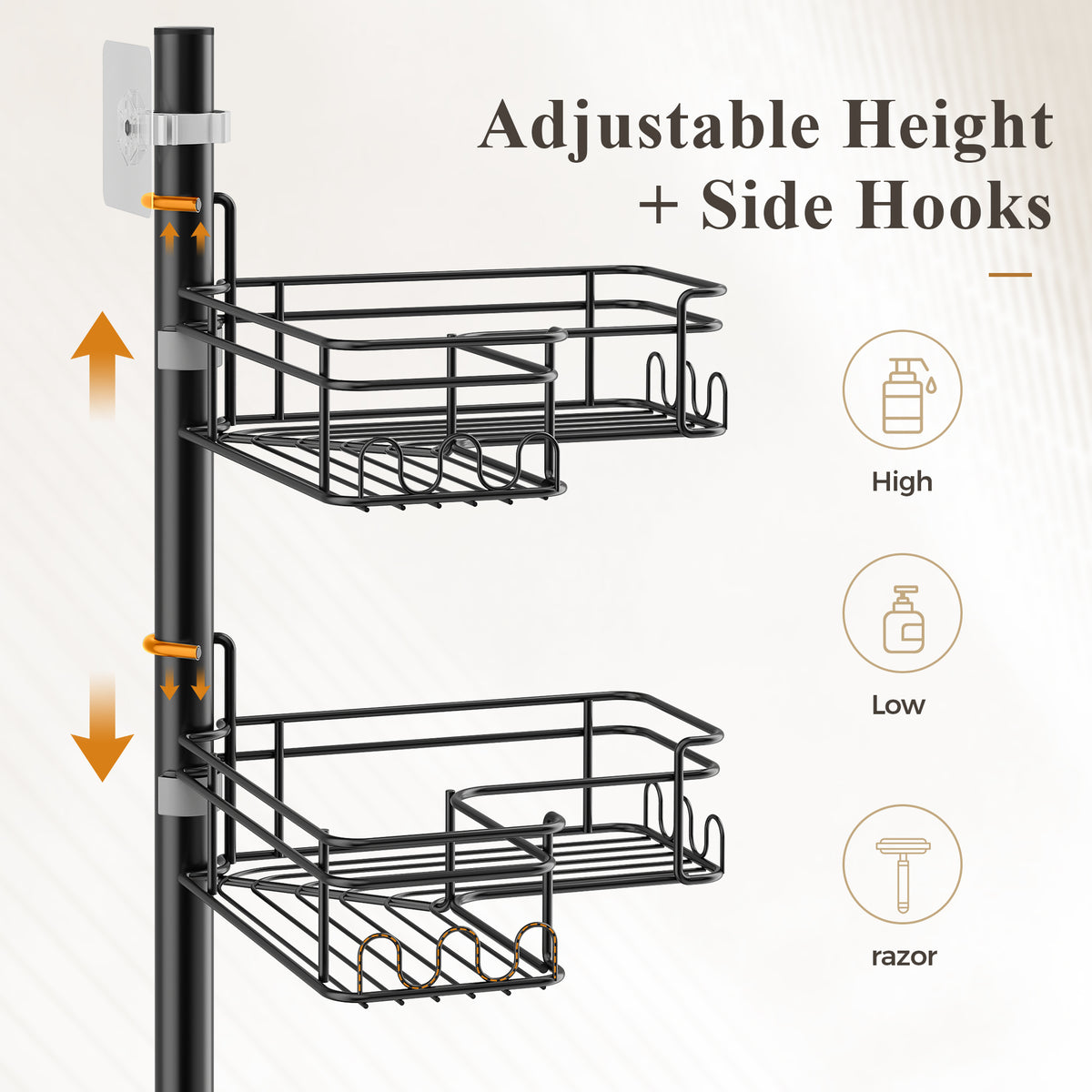 LazySpin 4-Tier Corner Shower Shelf, Freestanding Shower Caddy with Adjustable Baskets, Black