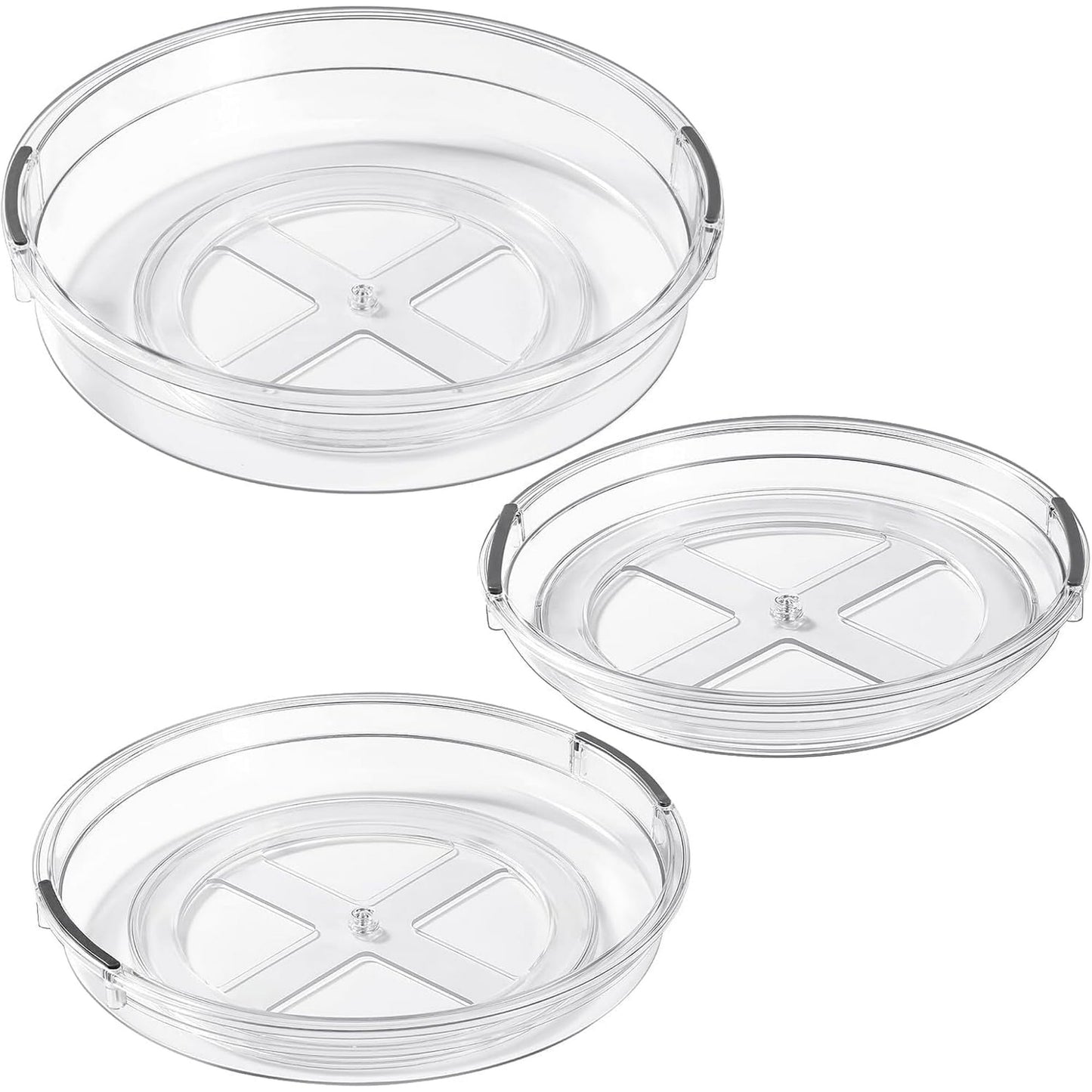 Delamu 3 Pack Lazy Susan Turntable Organizer for Cabinet Refrigerator 9.25'' 10.6'' 12'' Rotating Lazy Susan, Clear