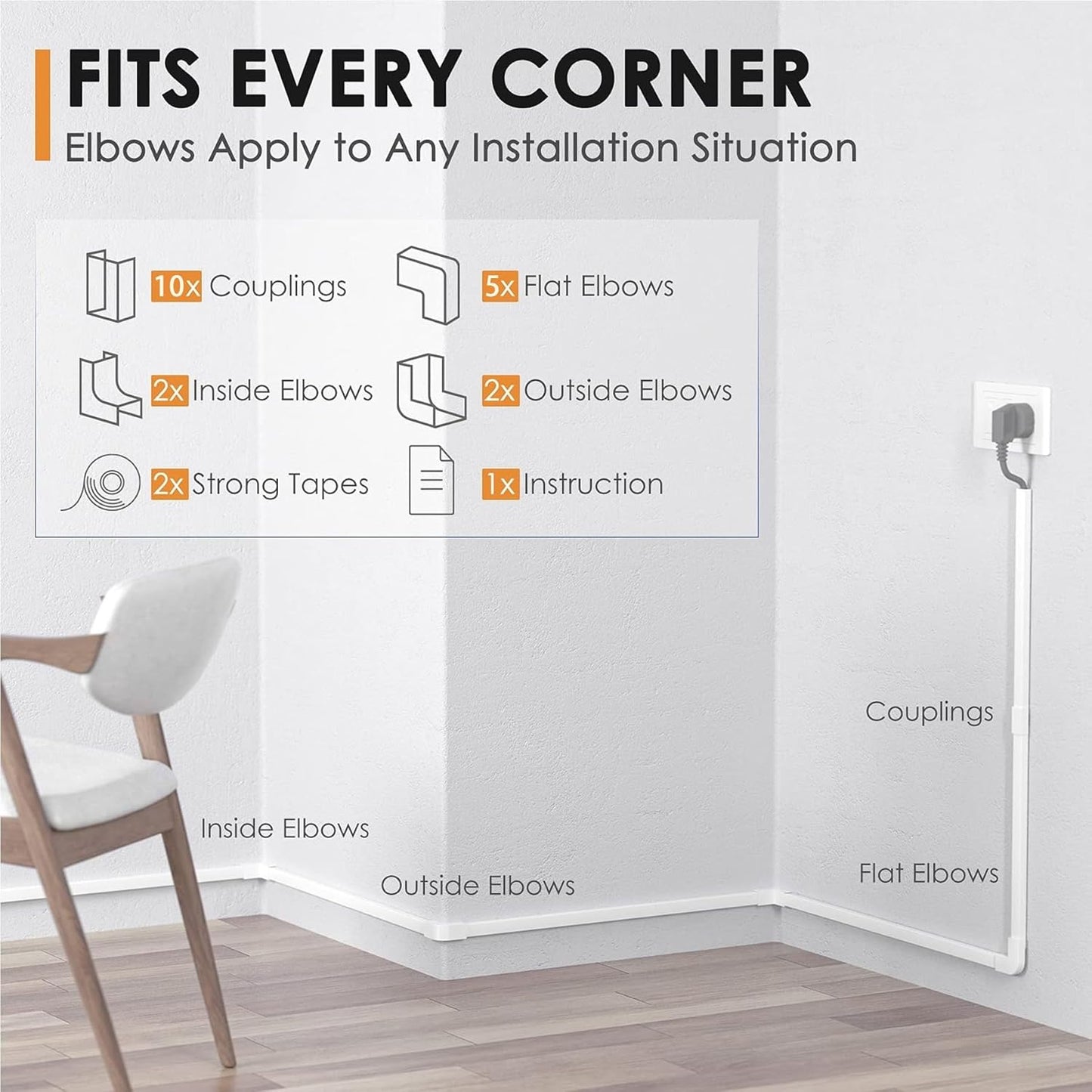 LazySpin 236" Cord Hider, TV Wire Cover for Wall, White