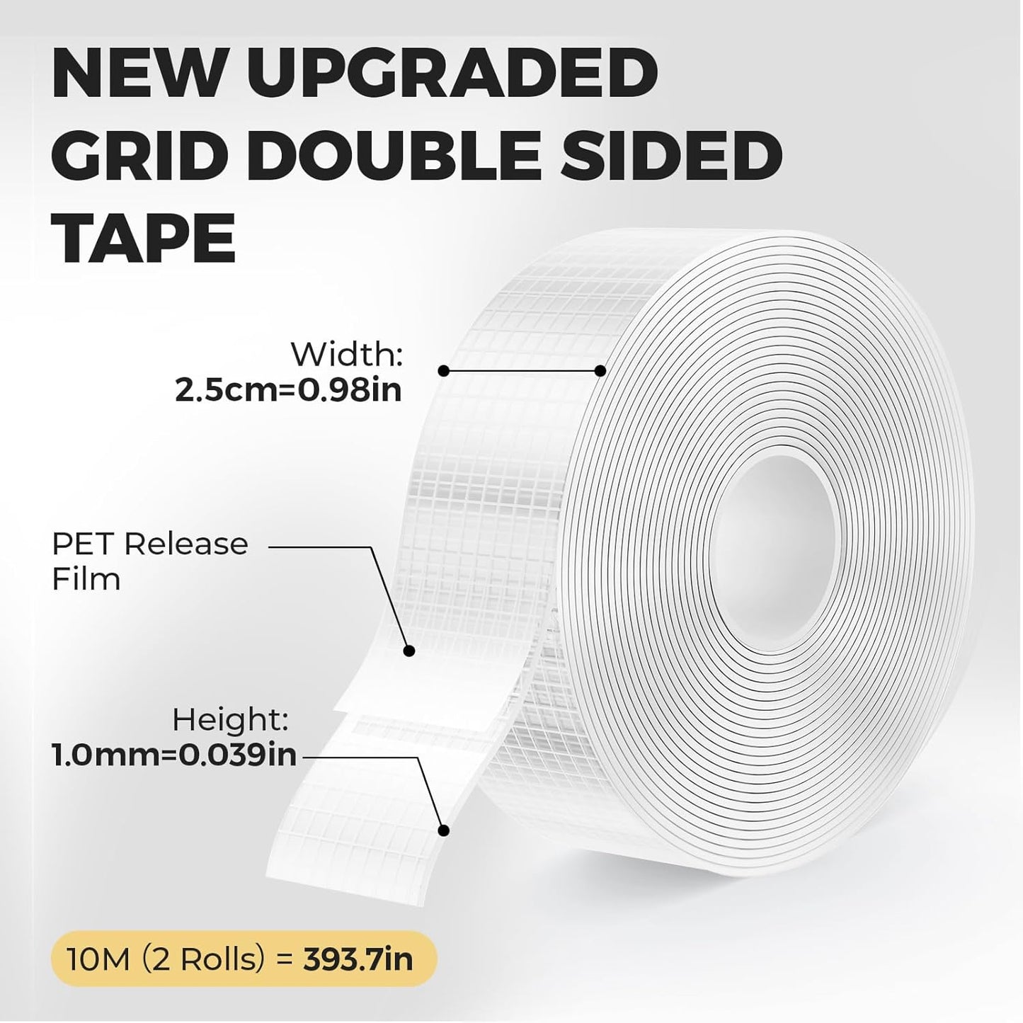 Delamu 32.8ft Double Sided Tape, Mesh-textured Two Sided Mounting Nano Tape Heavy Duty