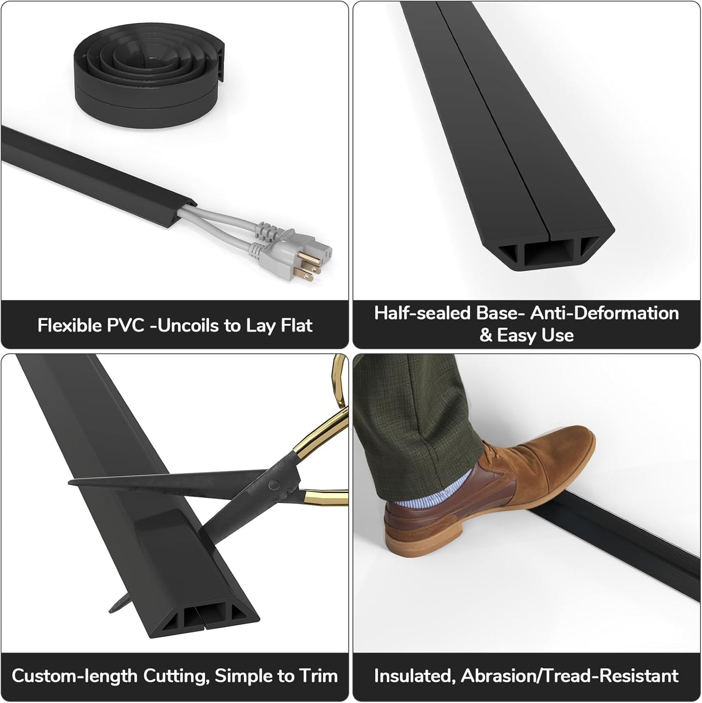 LazySpin 4 Ft Floor Cord Cover, Cord Covers for Wires on Floor