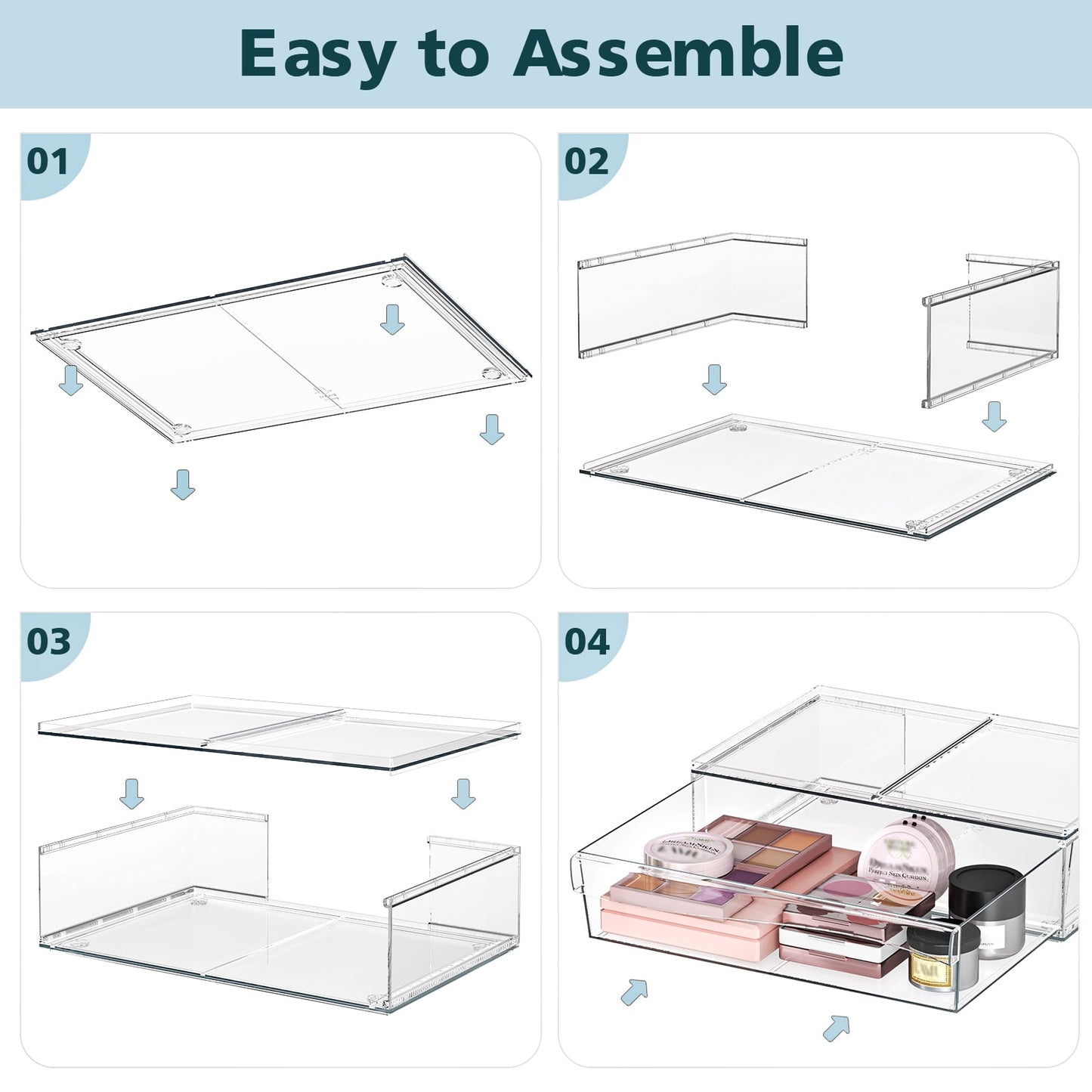 Delamu 12.2''W Stackable Storage Drawers, Clear Acrylic Drawer Modular Bathroom Organizers, 2pcs