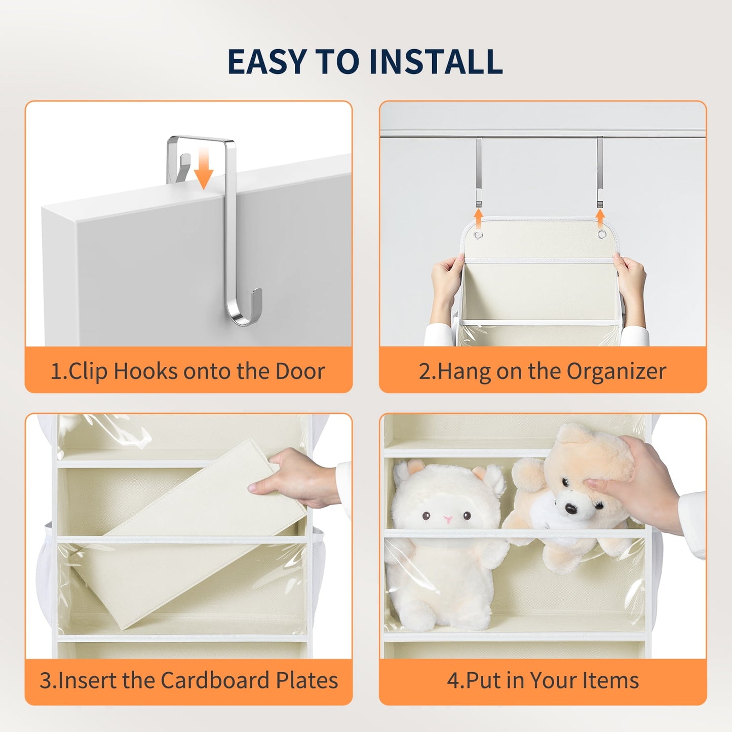 LazySpin Over the Door Hanging Organizer, Anti Tilt, 50lbs Load, Hanging Storage Shelves for Bathroom, Bedroom, Laundry Room (Off-White)