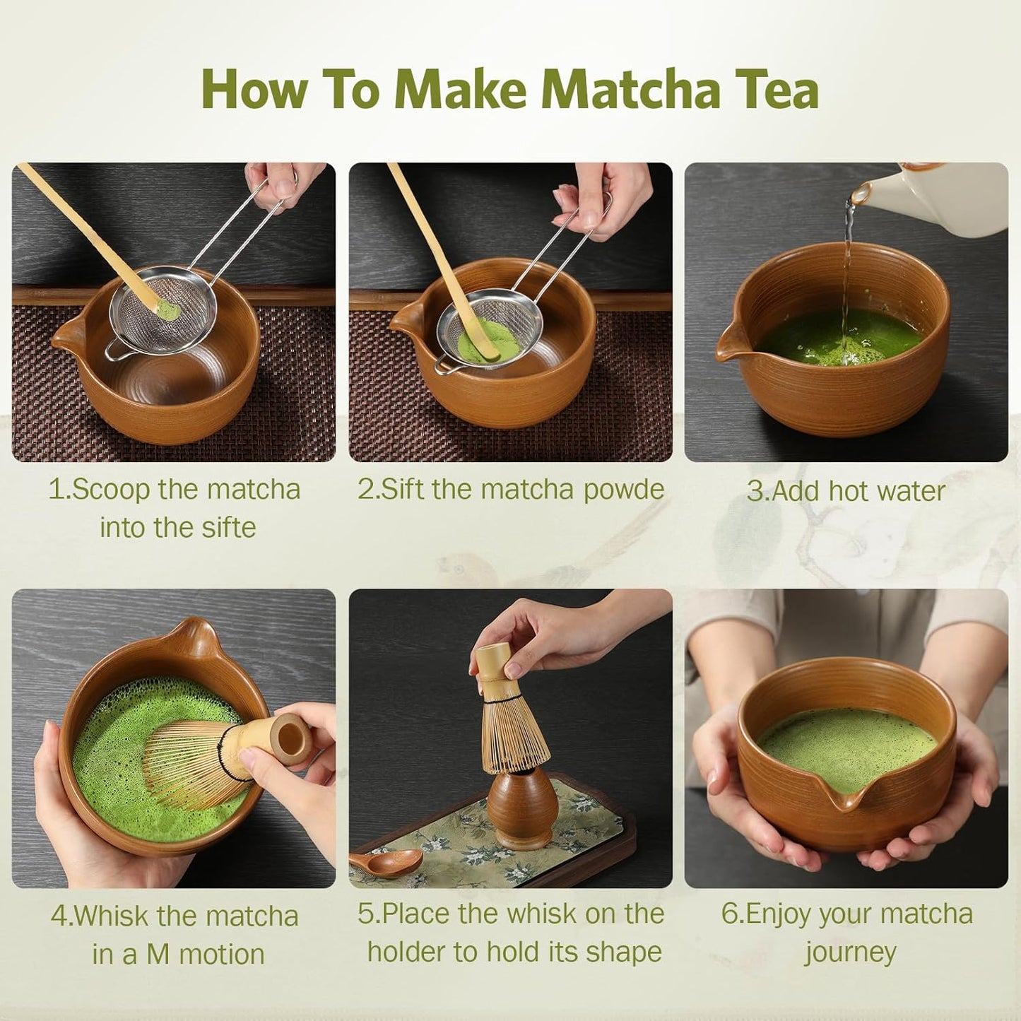 LazySpin 7-Piece Ceramic Matcha Tea Bowl & Whisk Set