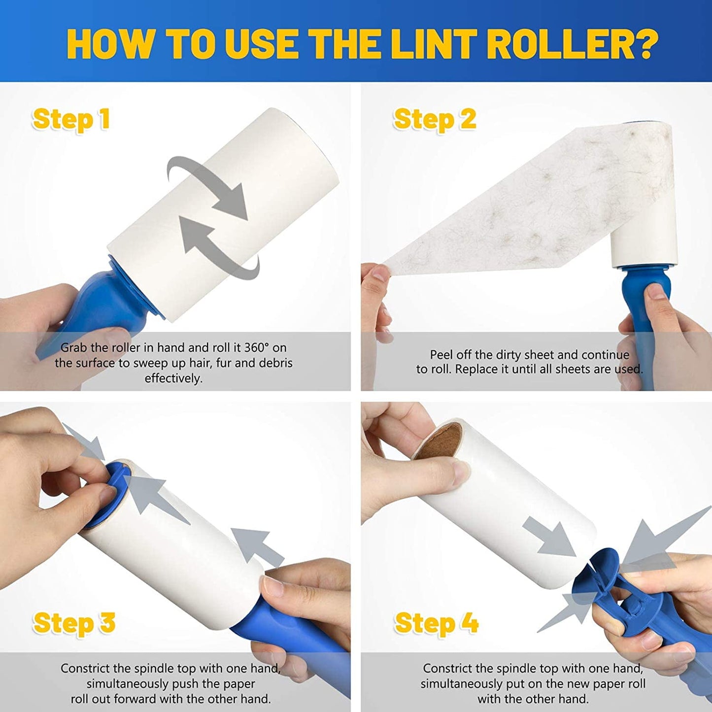 ORDORA Lint Rollers for Pet Hair, 6 Count, 360 Sheets Total
