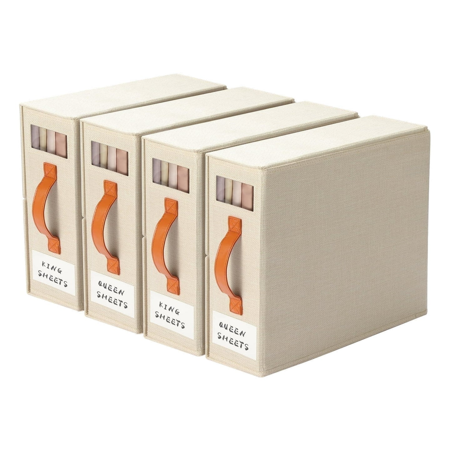 Delamu 4 Pack Sheets Set Organizer, Bed Sheet Organizer, Linen Closet Organizers and Storage, Sheet Storage Organizer, Beige