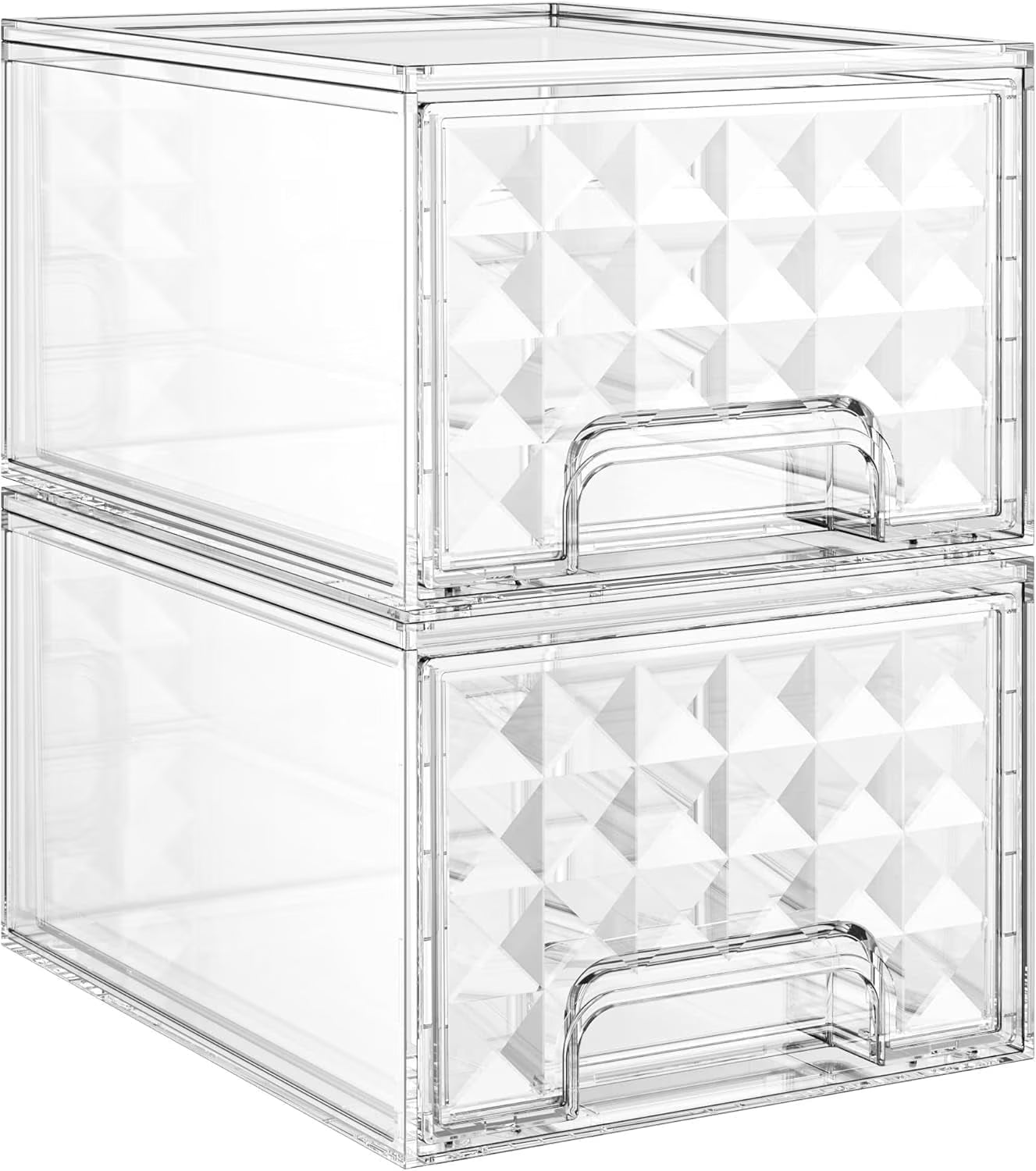 Delamu 2 Pack Stackable Make up Organizer, Clear Plastic Organizer Drawers for Vanity, Cosmetics, Beauty Supplies