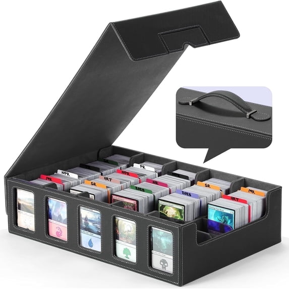 LAMU 4000+ Trading Card Storage Box with Commander Display, 16.8" x 11.4" x 4.4" Inch 5-Row Deck Case with Removable Lid, Card Deck Box for MTG TCG Sports & Game Cards
