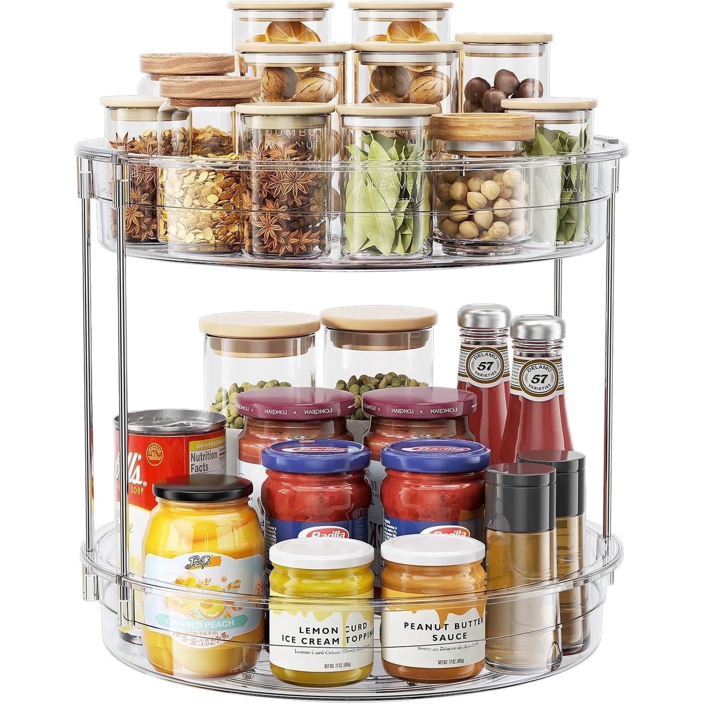 ROSSNY 1 Pack 2 Tier Lazy Susan Turntable Organizer 12inch Rotating Spice Rack for Kitchen, Pantry, Countertop, Bathroom, Medicine Cabinet Organizer, 2.4'' Shelf Depth, Clear