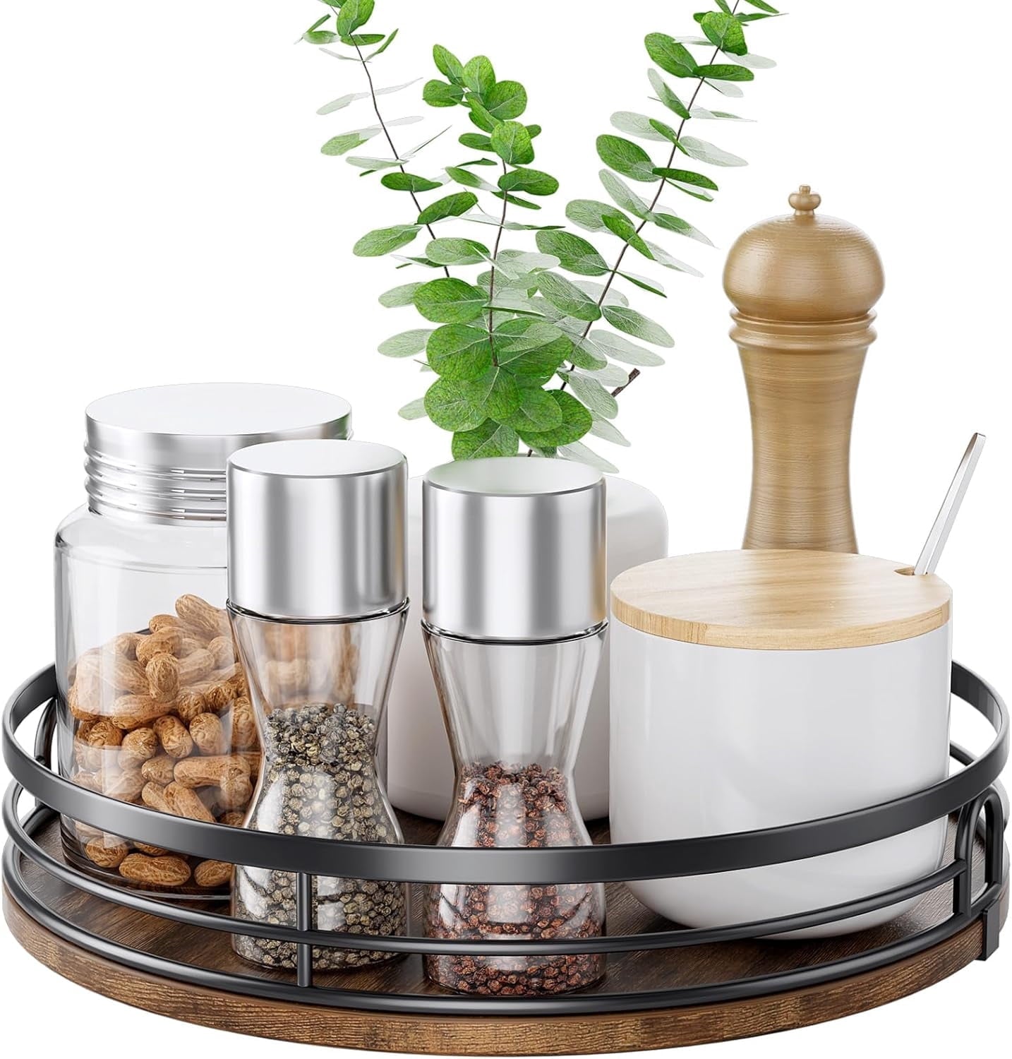 LAMU 11'' Lazy Susan Turntable Organizer for Cabinet, Round Wood Lazy Susan for Table Top, Countertop, Kitchen, Pantry, Spice, Bathroom Vanity Storage
