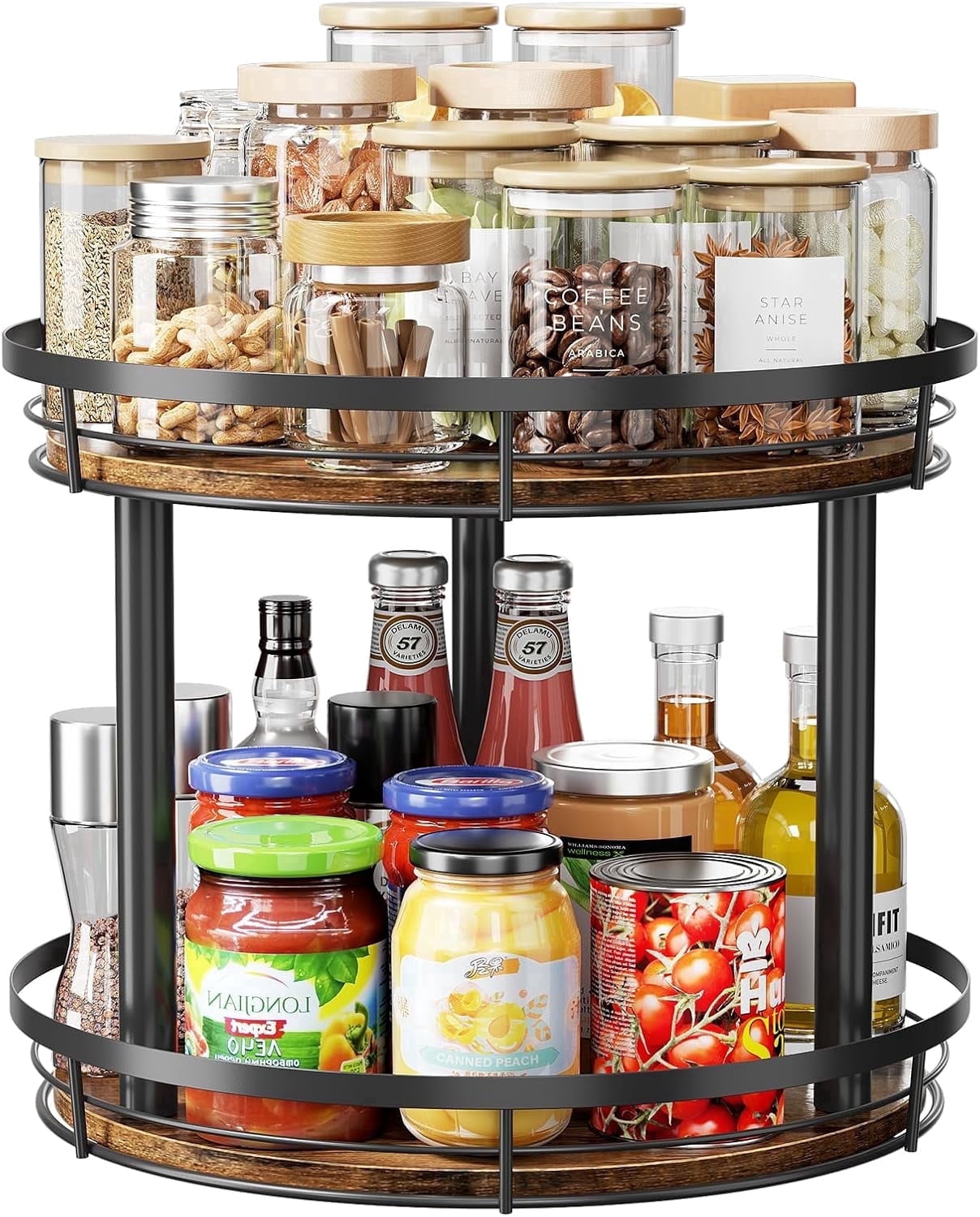 LAMU 12" Lazy Susans Turntable Organizer 2-Tier for Cabinet Pantry Kitchen Countertop Refrigerator Cupboard, Carbonized Wood Black