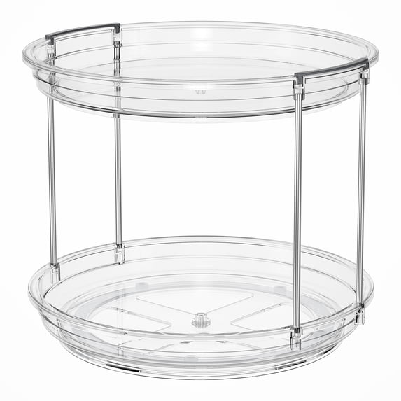 ROSSNY 10.63" 2-Tier Plastic Non-Slip Lazy Susan Organizer for Dining Room, Kitchen Counter Turntable Spice Rack, Clear
