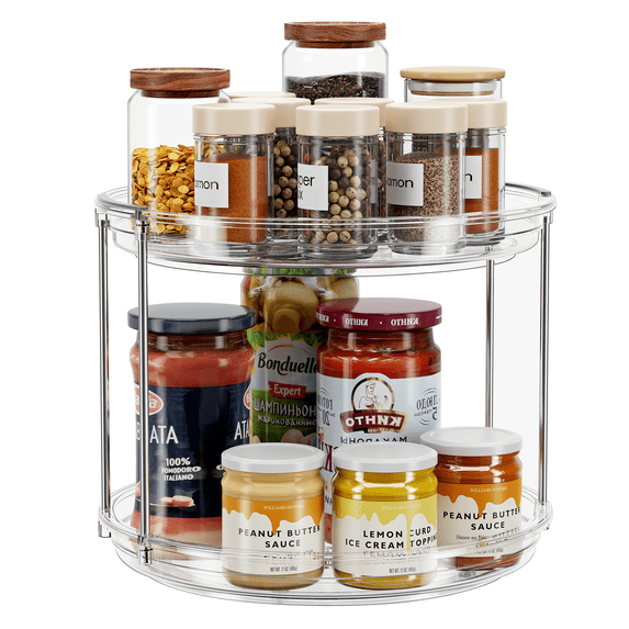 ROSSNY 9.25" 2-Tier Rotating Lazy Susan Turntable Cabinet Counter Organizer, Clear