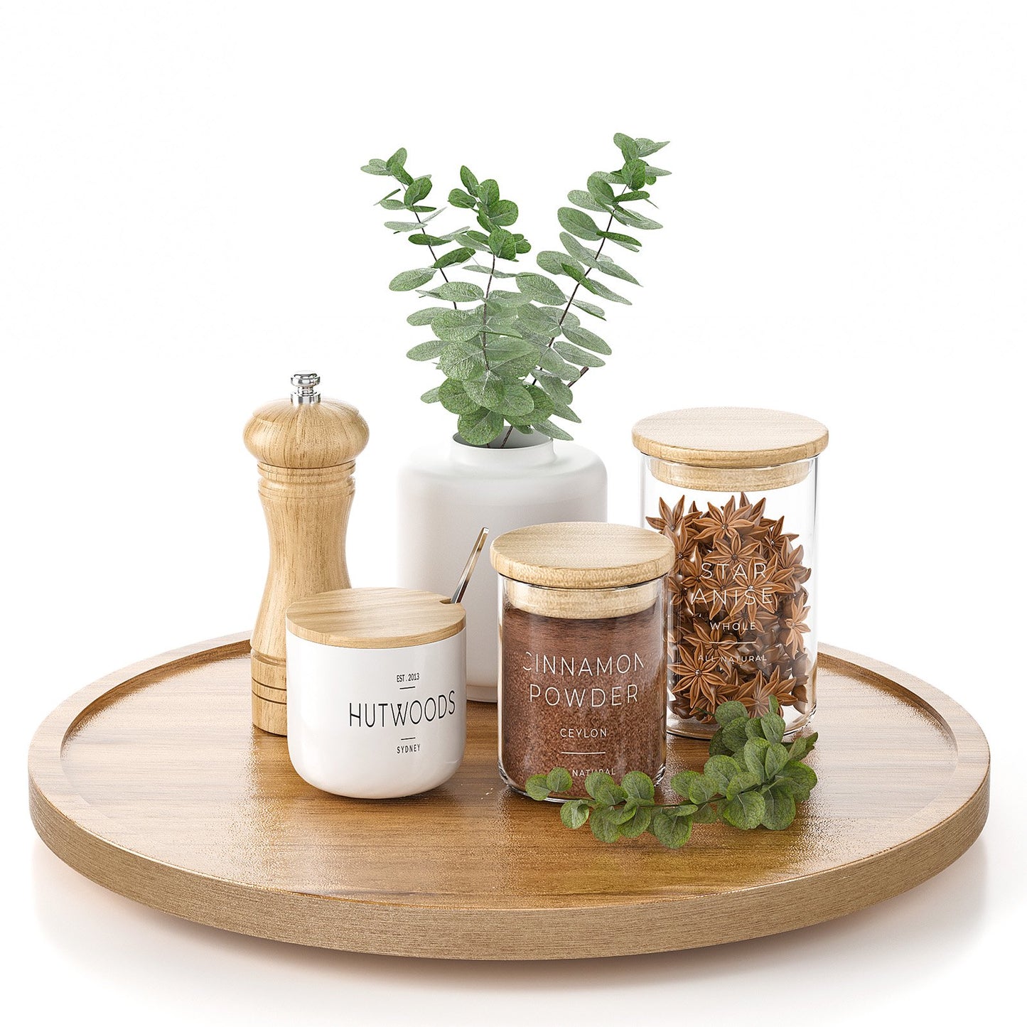 LAMU Acacia Wood Lazy Susan Organizer Kitchen Turntable for Cabinet Pantry Table Organization, 12 inch