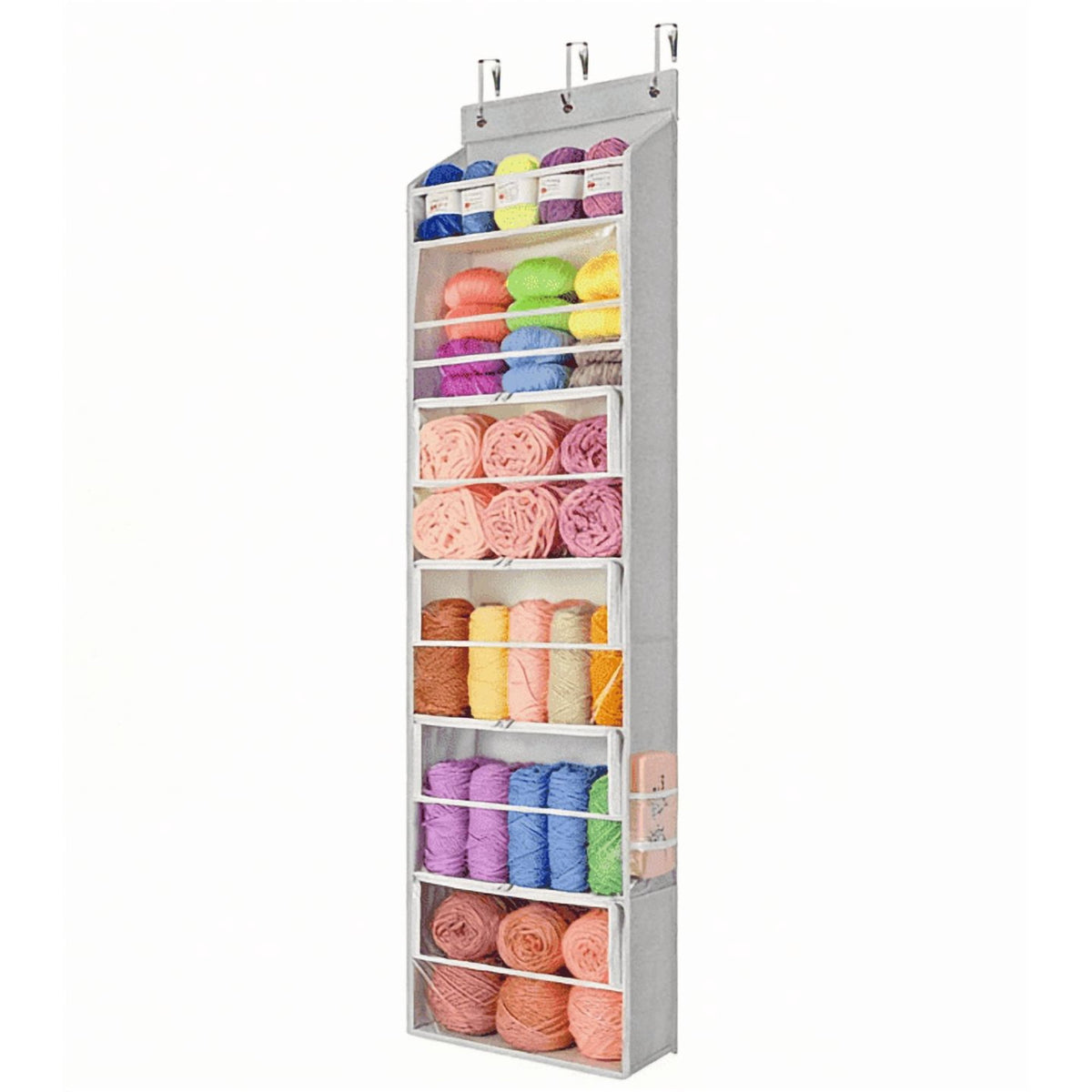 LazySpin Hanging Yarn Storage Organizer with 6 Zipper Closure Compartments, Large Capacity Knitting Organizer Storage, Gray