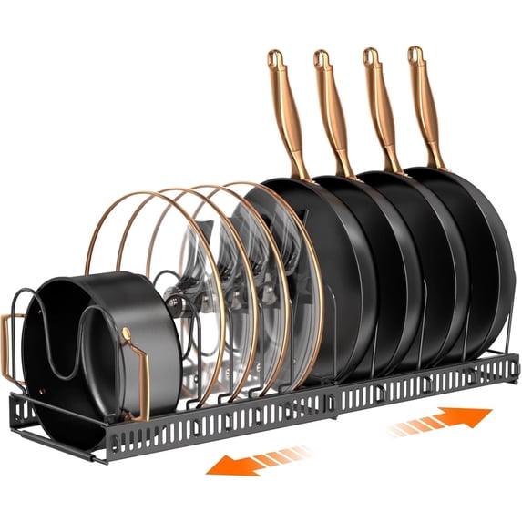 ORDORA Pots and Pans Organizer Rack, Expandable 11.71-22.85 Inch Pot Rack Under Cabinet, 10+ Adjustable Dividers Storage Pan Organizer Rack for Cookie Sheets
