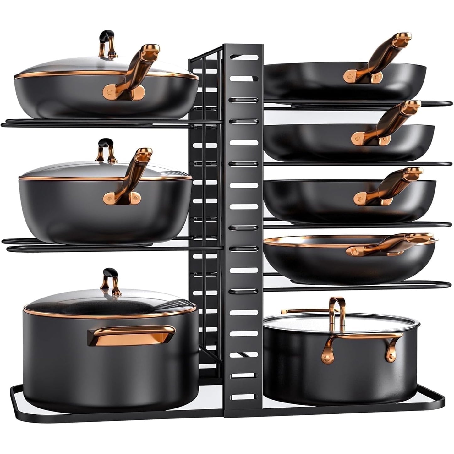 ORDORA Pots and Pans Organizer Rack under Cabinet, 8-Tier Adjustable Pot Racks, Pan Organizers inside Cabinet with 3 DIY Methods