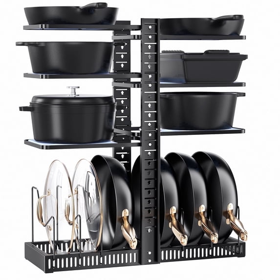 ORDORA Pots and Pans Organizer, 6-Tier Adjustable Dual-Side Liftable Cabinet Pot Rack