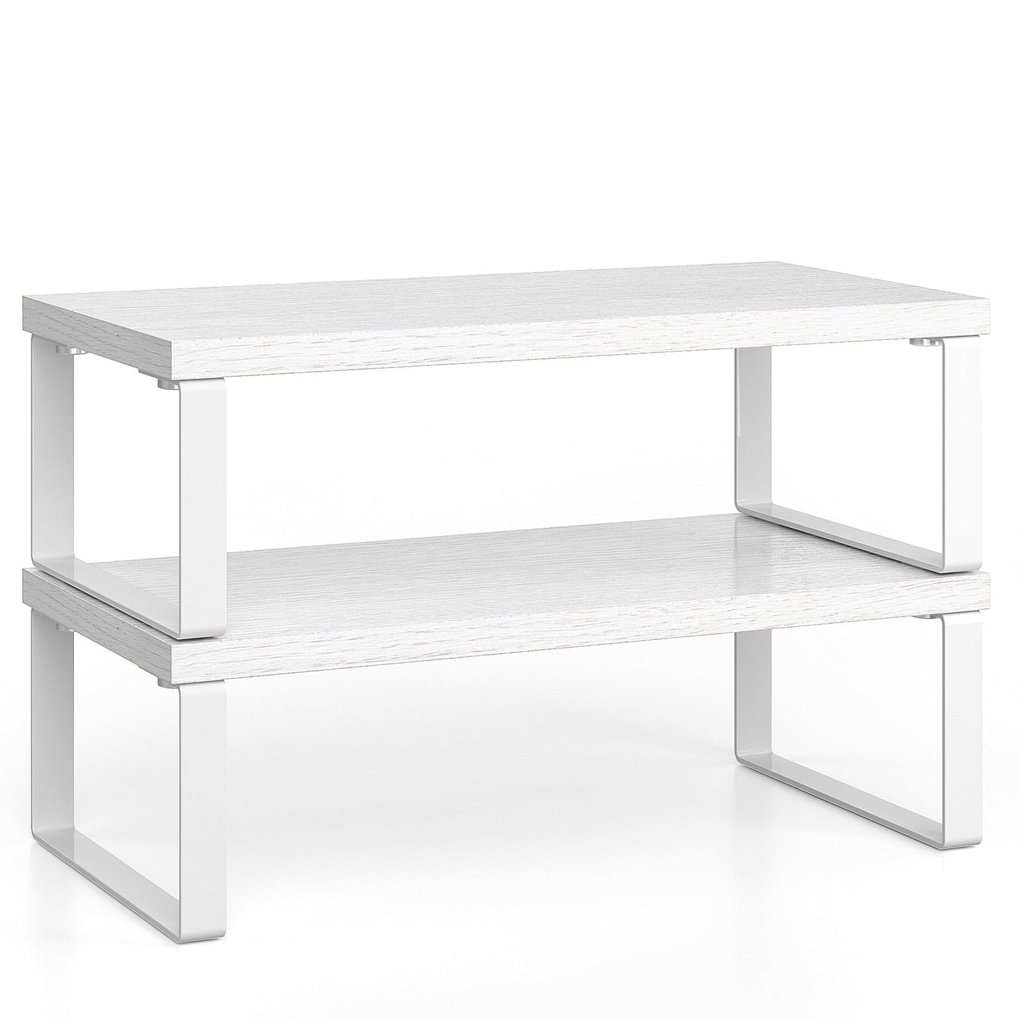 Delamu Cabinet Organizer Shelf, 2 Pack Kitchen Counter Shelves, Stackable Kitchen Storage Spice Rack, White