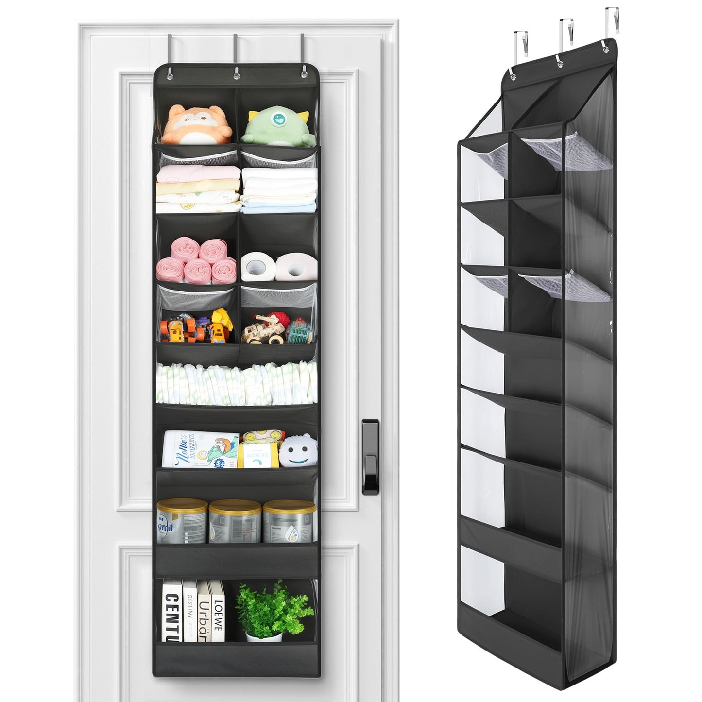 Delamu 1 Pack Over The Door Shoe Organizer, 60" Exlarge Deep Pockets Hanging Shoe Organizers, 8 Shelves Shoe Rack for Closet, Shoe Holder for Boots, Over Door Organizer in Home, RV, Dorm, Black