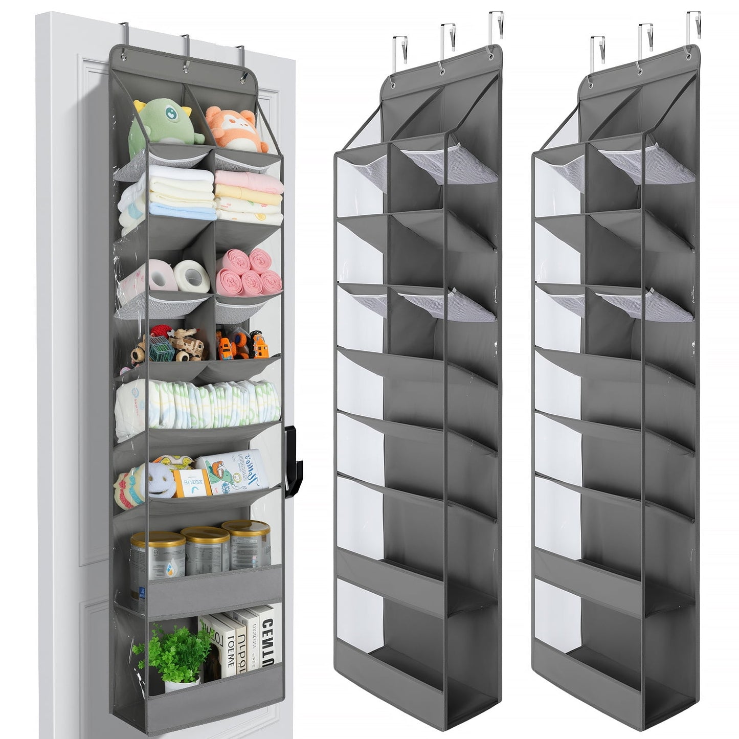 LazySpin 2 Pack Over The Door Shoe Organizer, 60" Exlarge Deep Pockets Hanging Shoe Organizers, 8 Shelves Shoe Rack for Closet, Shoe Holder for Boots, Over Door Organizer in Home, RV, Dorm, Grey