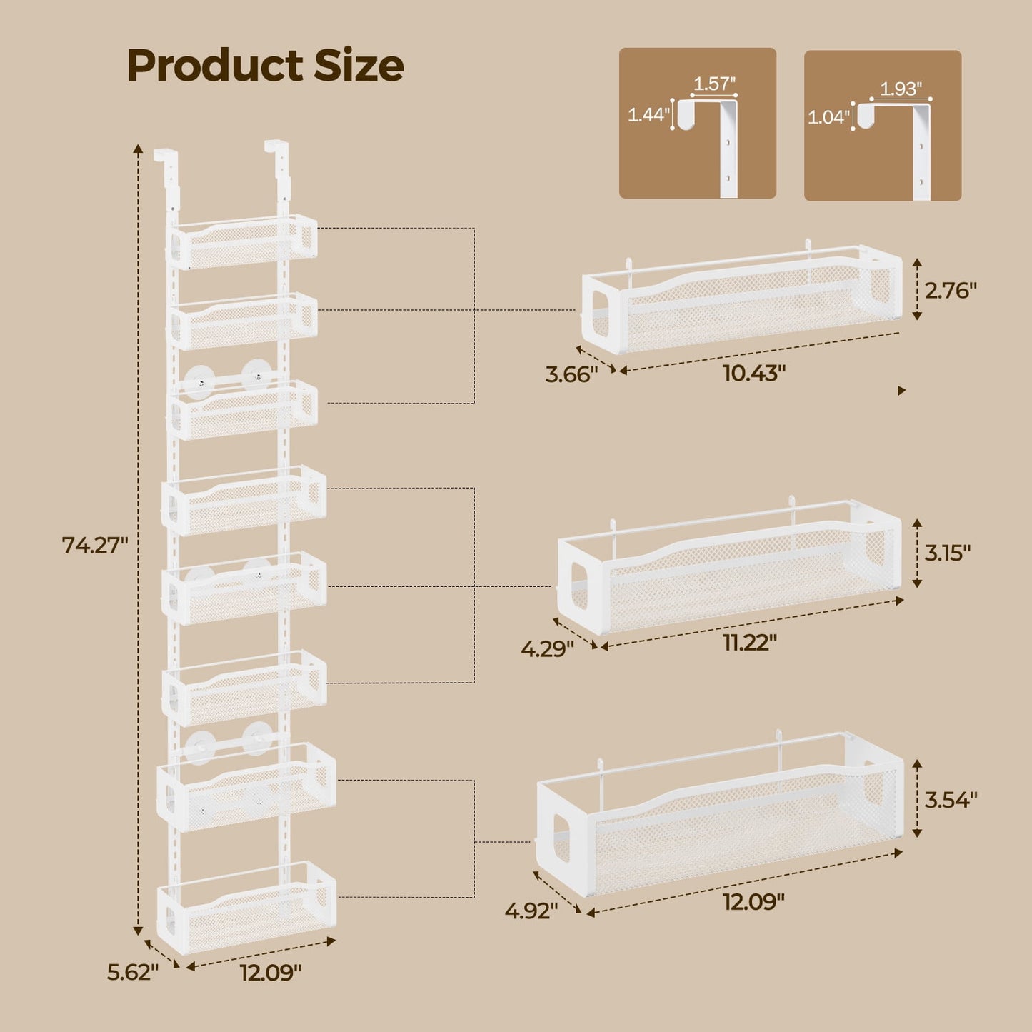 8-Tier Over the Door Pantry Organizer, Delamu Heavy-Duty Metal with 8 Baskets, Hanging Storage and Organization for Kitchen, Spice Rack 12in Width, White