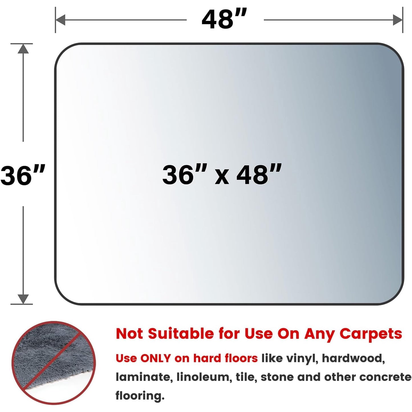 Office Mat for Hard Floor (36 "X 48" Rectangle), Transparent PVC, Delamu Office Chair Mat for Home and Office