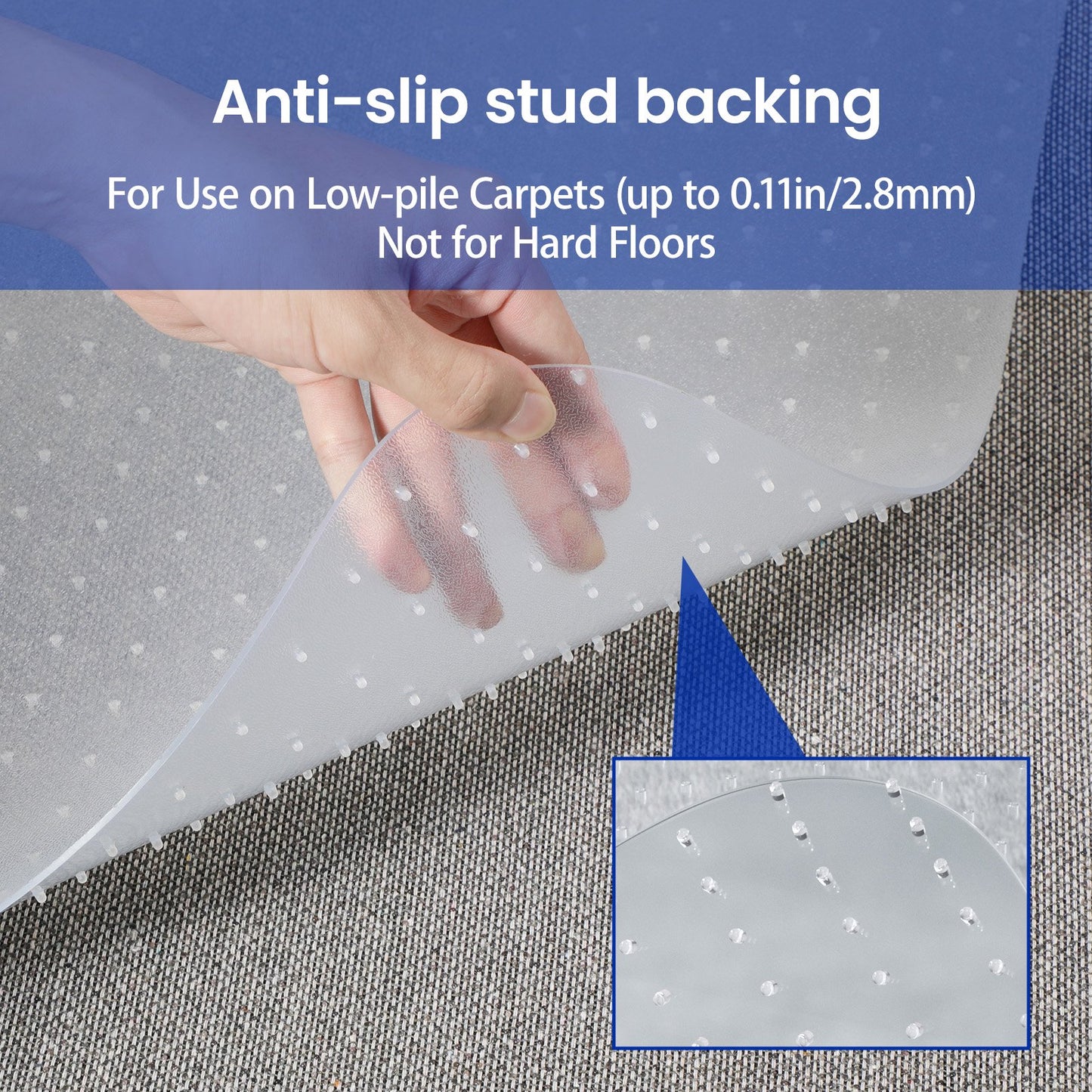 Delamu Office Chair Mat for Carpet, Chair Mat with Studs Rolling for Computer Chairs, Heavy Duty Floor Protector for Low Pile Carpet, 36 x 48 in, Clear