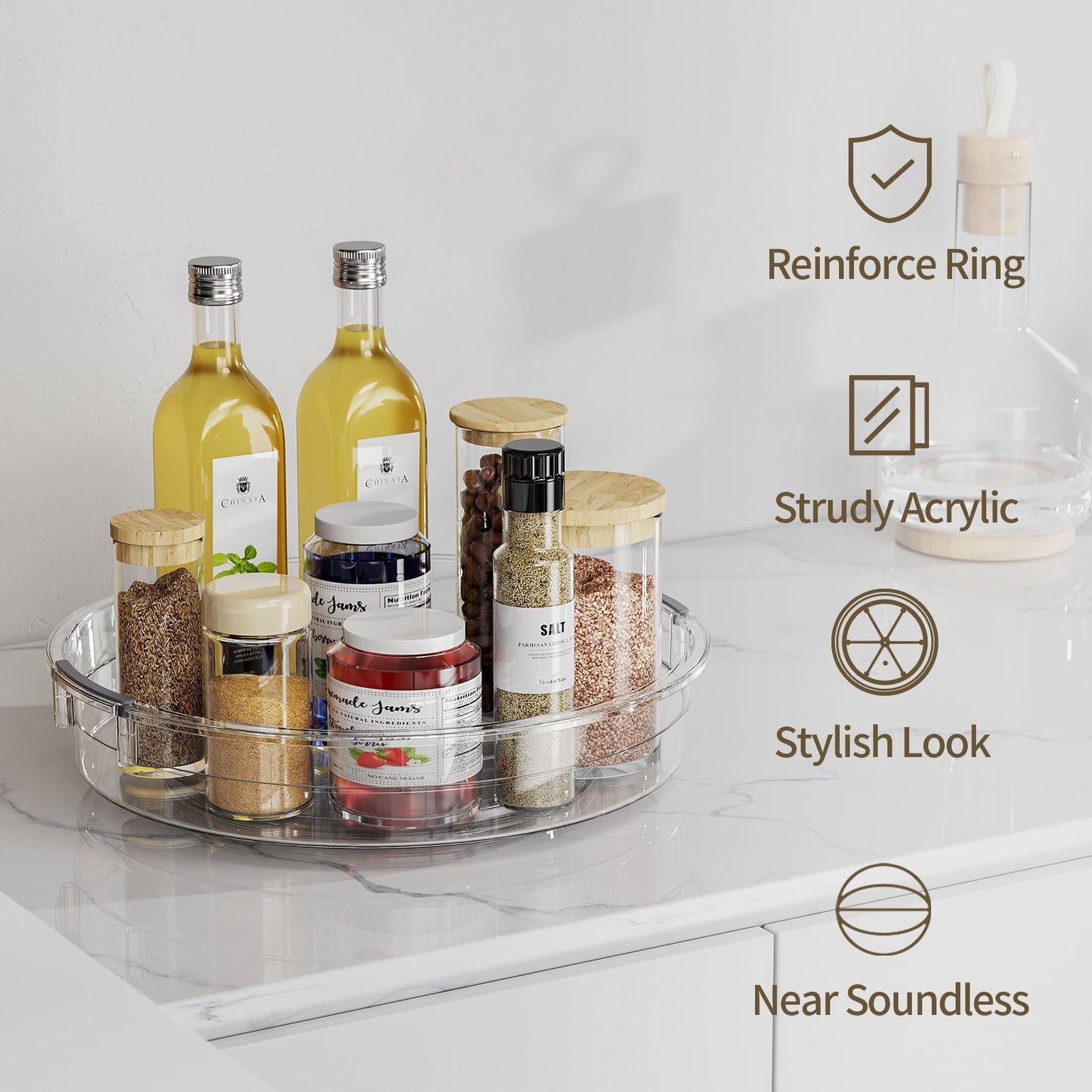 LAMU 3 Pack Set Lazy Susans for Refrigerator, Turntable Organizer for Table, Countertop Storage Rack for Cabinet, Kitchen, 9.25in+10.62in+11.81in