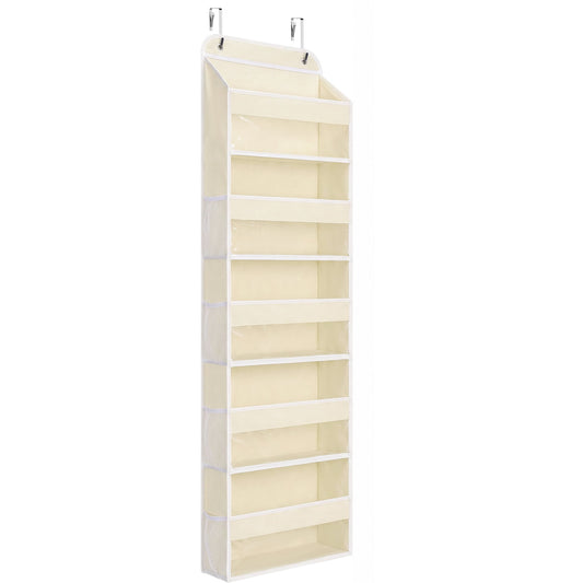 1 Pack 5 Tier Over The Door Organizer, Hanging Storage Organizer with Clear PVC Window, 40lb Large Capacity Room Organizer for Pantry Laundry Bathroom Nursery Closet Essential, Off-white