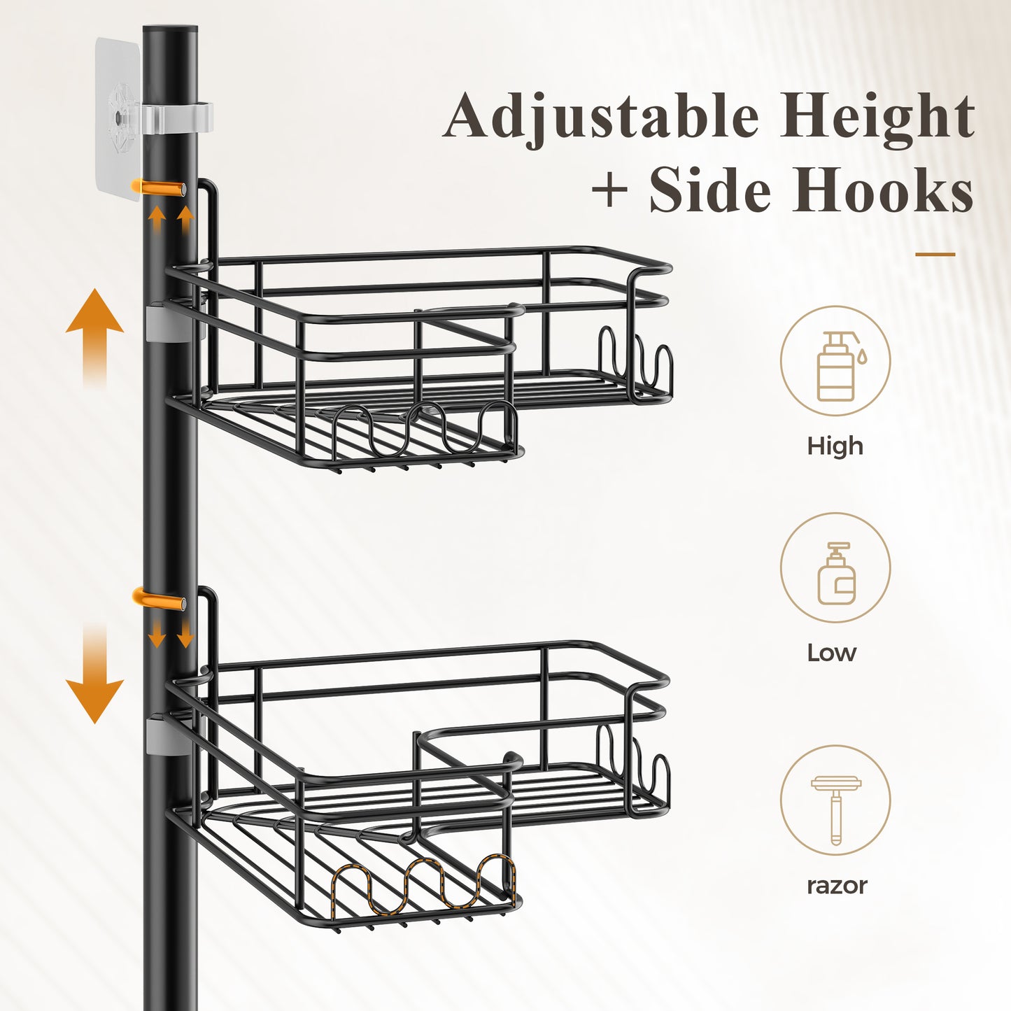 LazySpin 4-Tier Corner Shower Shelf, Freestanding Shower Caddy with Adjustable Baskets, Black