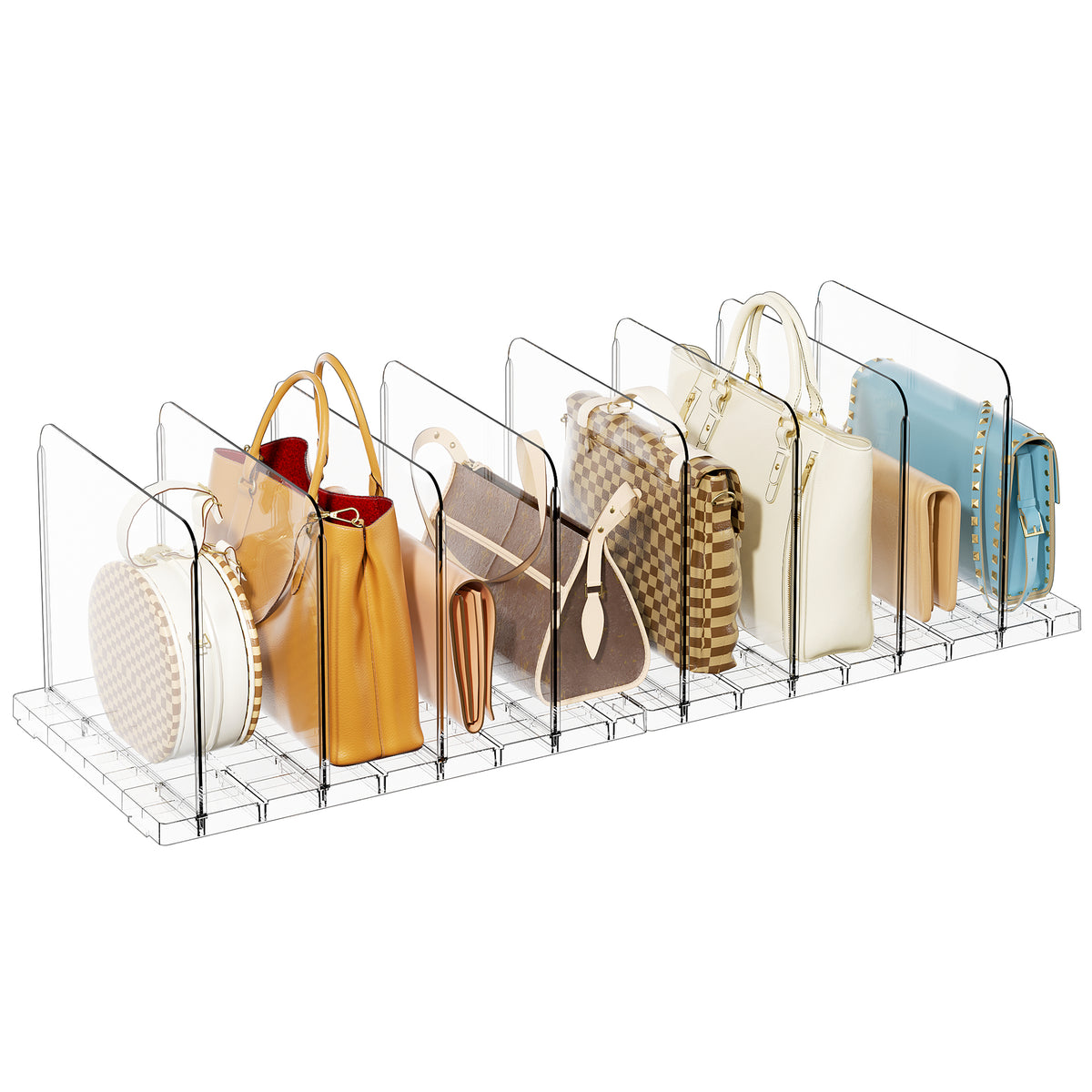 LazySpin Purse Handbag Organizers with Clear Acrylic Shelf Dividers for closet Adjustable