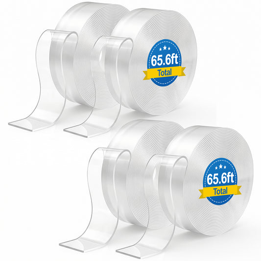 Delamu Double Sided Tape Heavy Duty, Clear Nano Mounting Tape, 1.18 in W x 0.04 in Th, 4 Rolls, 65.6ft Total