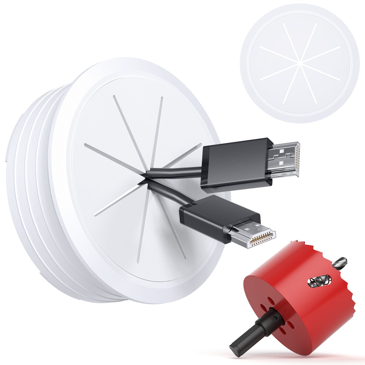 LazySpin TV Cord Hider for Wall Mounted TV, 2-3/8" Diameter White Cable Management Kit, Drywall Hole Saw Attachment