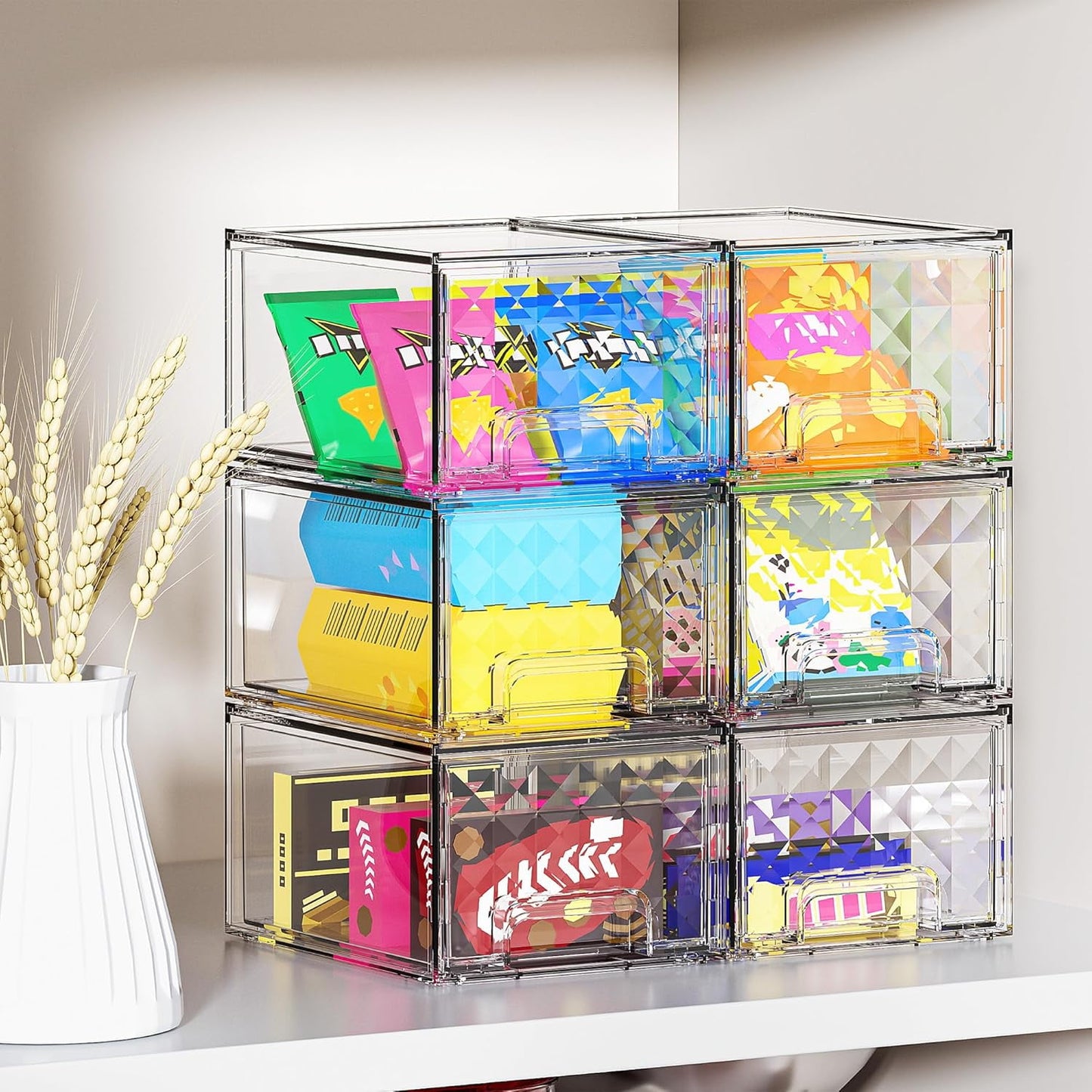 Delamu 8-Pack Stackable Storage Drawers, Makeup Skincare Holder Vanity Storage Organizer, Plastic Storage Bins for Bathroom, Clear