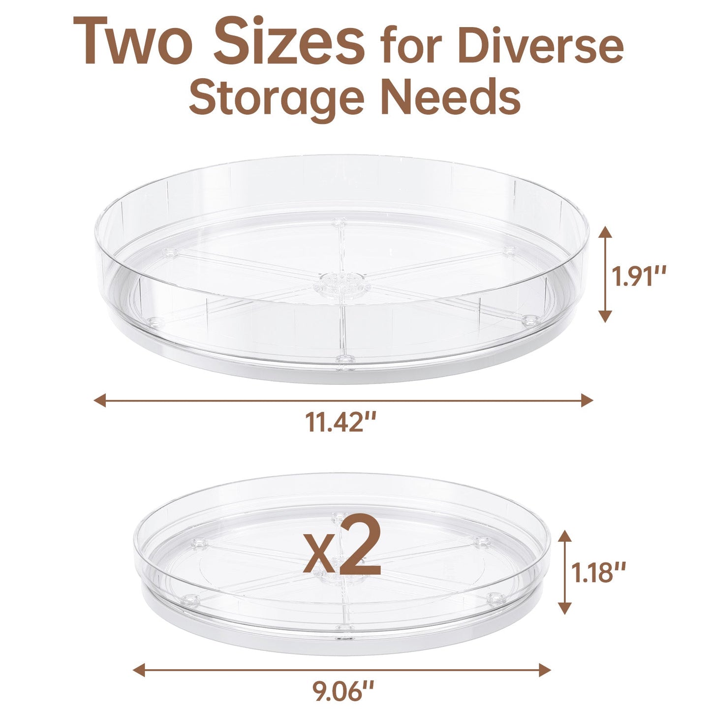 LAMU 3 Pack Lazy Susan Organizer, Clear Lazy Susan Turntable for Cabinet Rotating Organizer for Kitchen, Pantry, Refrigerator, Table Top, Bathroom, Spice Storage Comdiment Organizer 11.4'' +2Pcs 9''