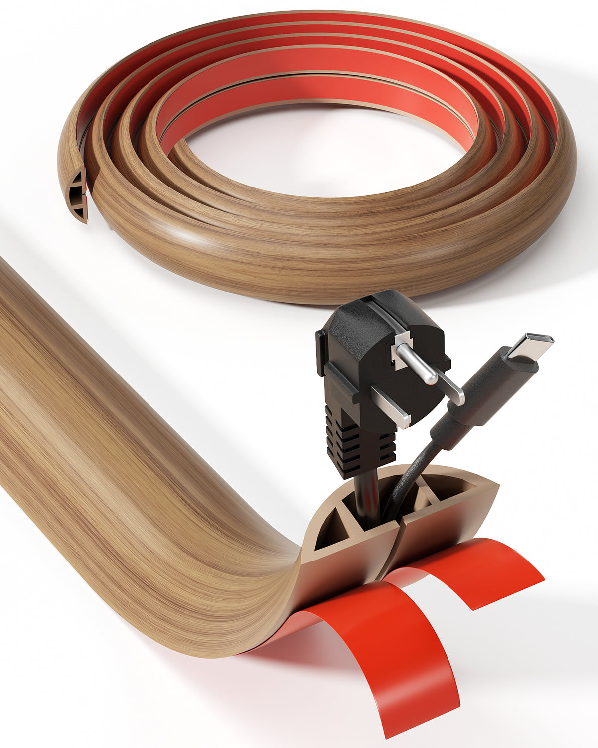 LazySpin 5ft Cover Cover for Floor, Large 1.97"W Floor Cable Protector Wood Grain Self-Adhesive