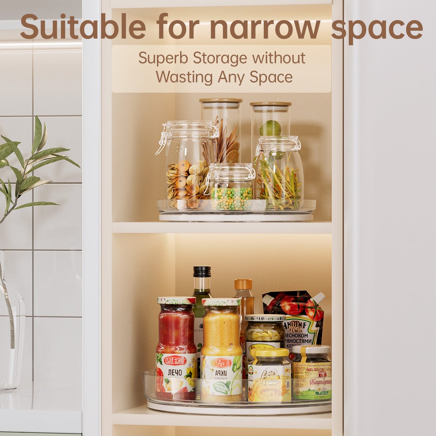 LAMU 3 Pack Lazy Susan Organizer, Clear Lazy Susan Turntable for Cabinet Rotating Organizer for Kitchen, Pantry, Refrigerator, Table Top, Bathroom, Spice Storage Comdiment Organizer 11.4'' +2Pcs 9''