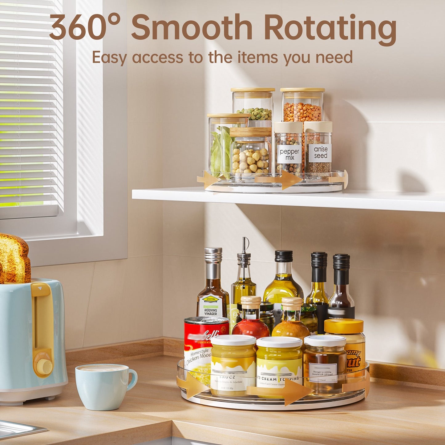 LAMU 3 Pack Lazy Susan Organizer, Clear Lazy Susan Turntable for Cabinet Rotating Organizer for Kitchen, Pantry, Refrigerator, Table Top, Bathroom, Spice Storage Comdiment Organizer 11.4'' +2Pcs 9''