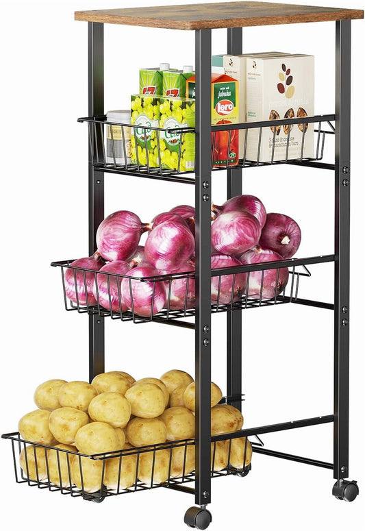 LazySpin 4-tier Fruit Vegetable Basket for Kitchen