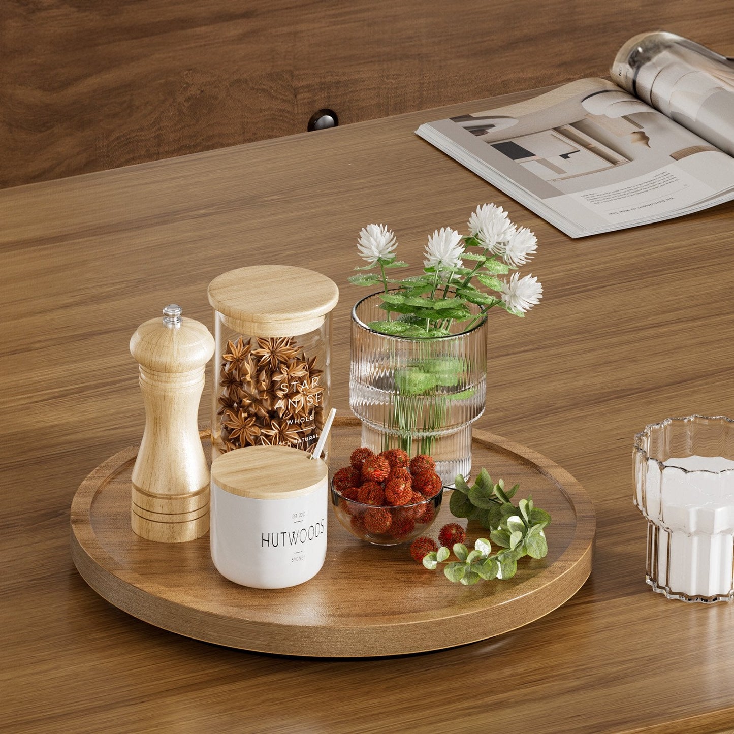 LAMU Lazy Susan Turntable Organizer, 9 inch Wooden Lazy Susan Cabinet, Dining Table, Storage Room, Countertop, Cabinet, Bathroom Organization