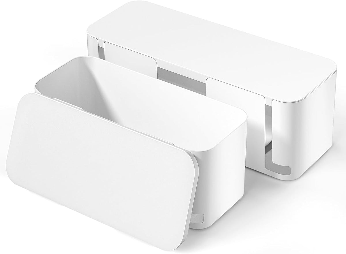LazySpin 2 Pack Cable Organizer Box, Hide Power Strips Cable Management Box, White