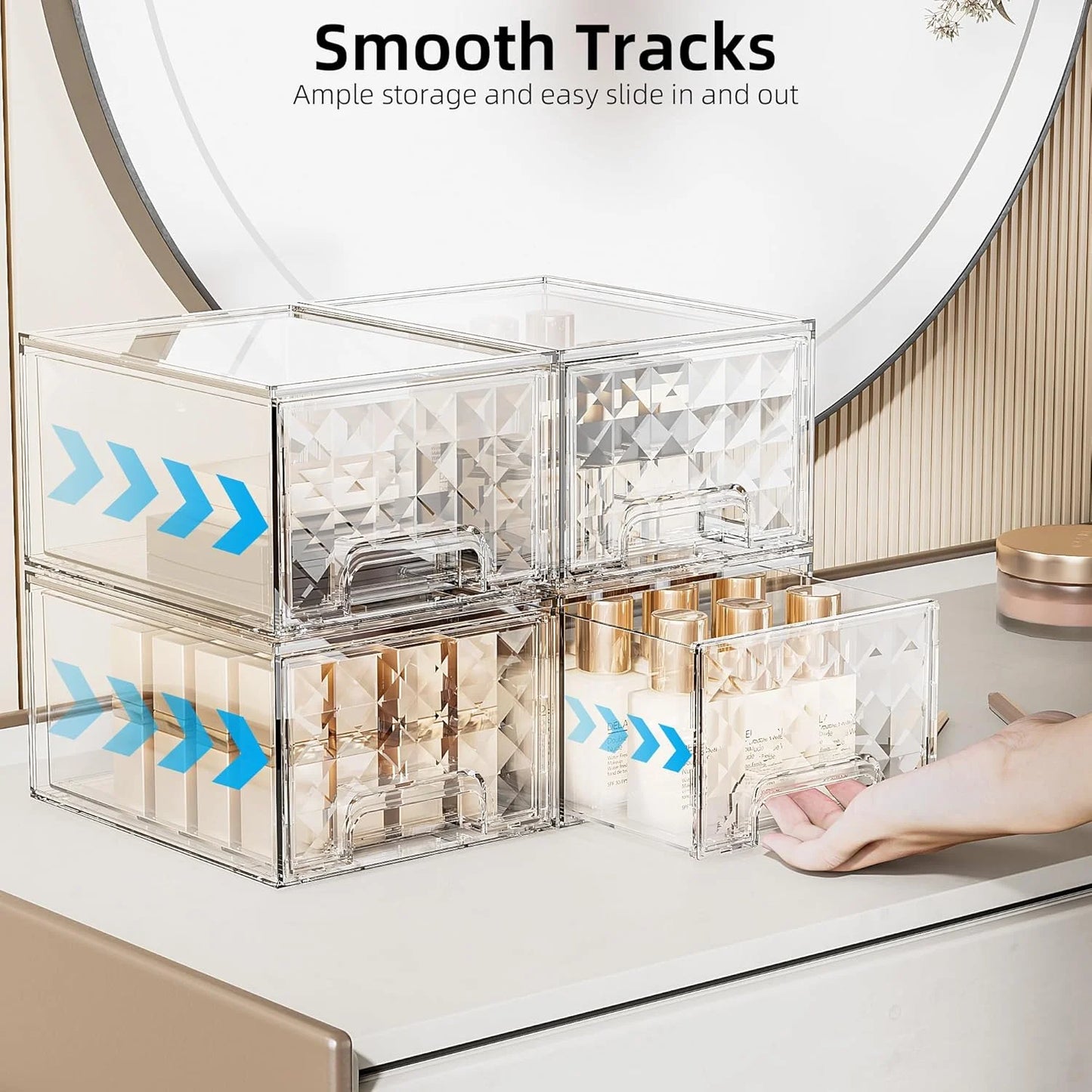 Delamu 2 Pack Stackable Make up Organizer, Clear Plastic Organizer Drawers for Vanity, Cosmetics, Beauty Supplies
