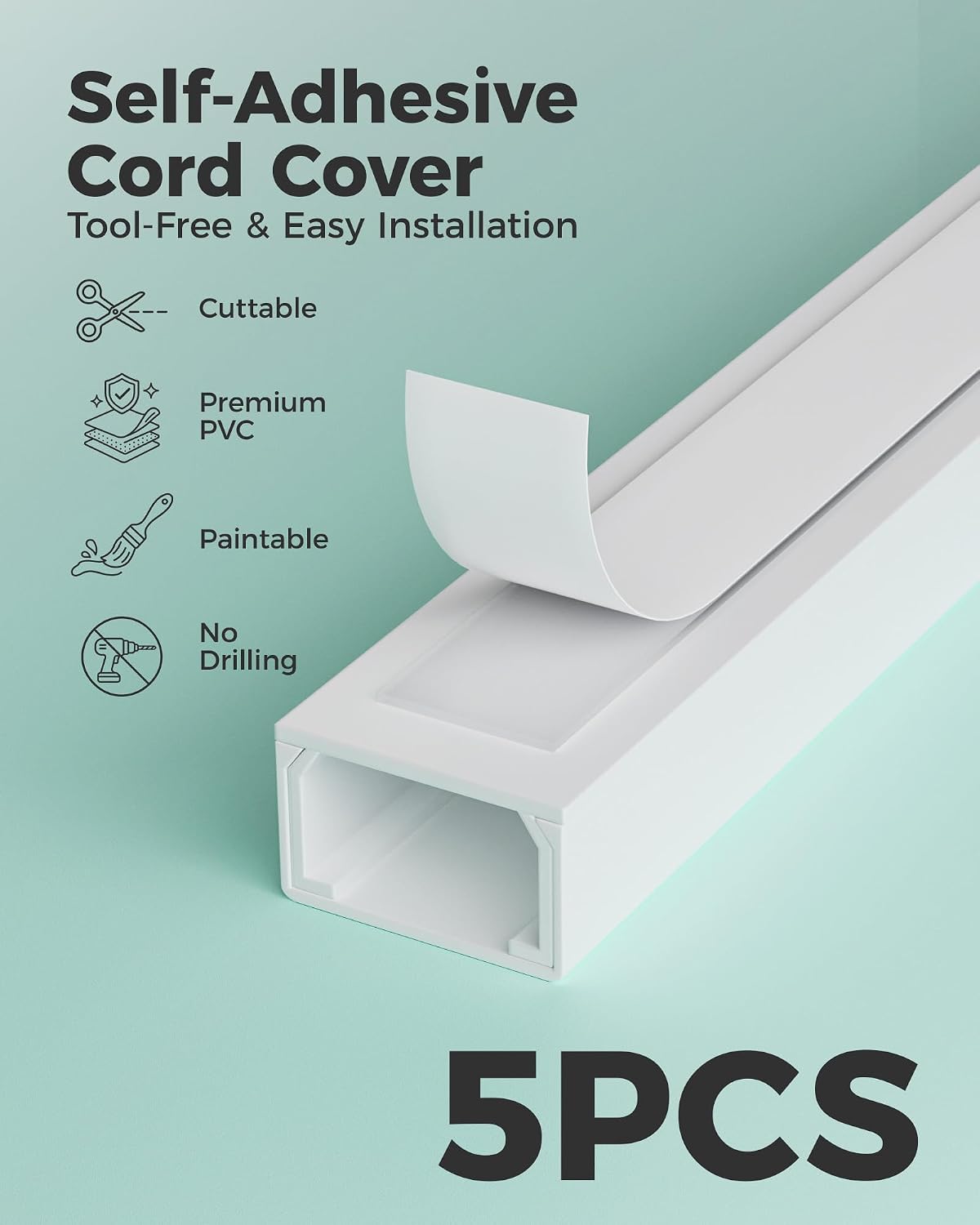 LazySpin 71" Cord Cover, Large TV Cord Hider for Wall Mounted TV, W1.18 H0.6in, White