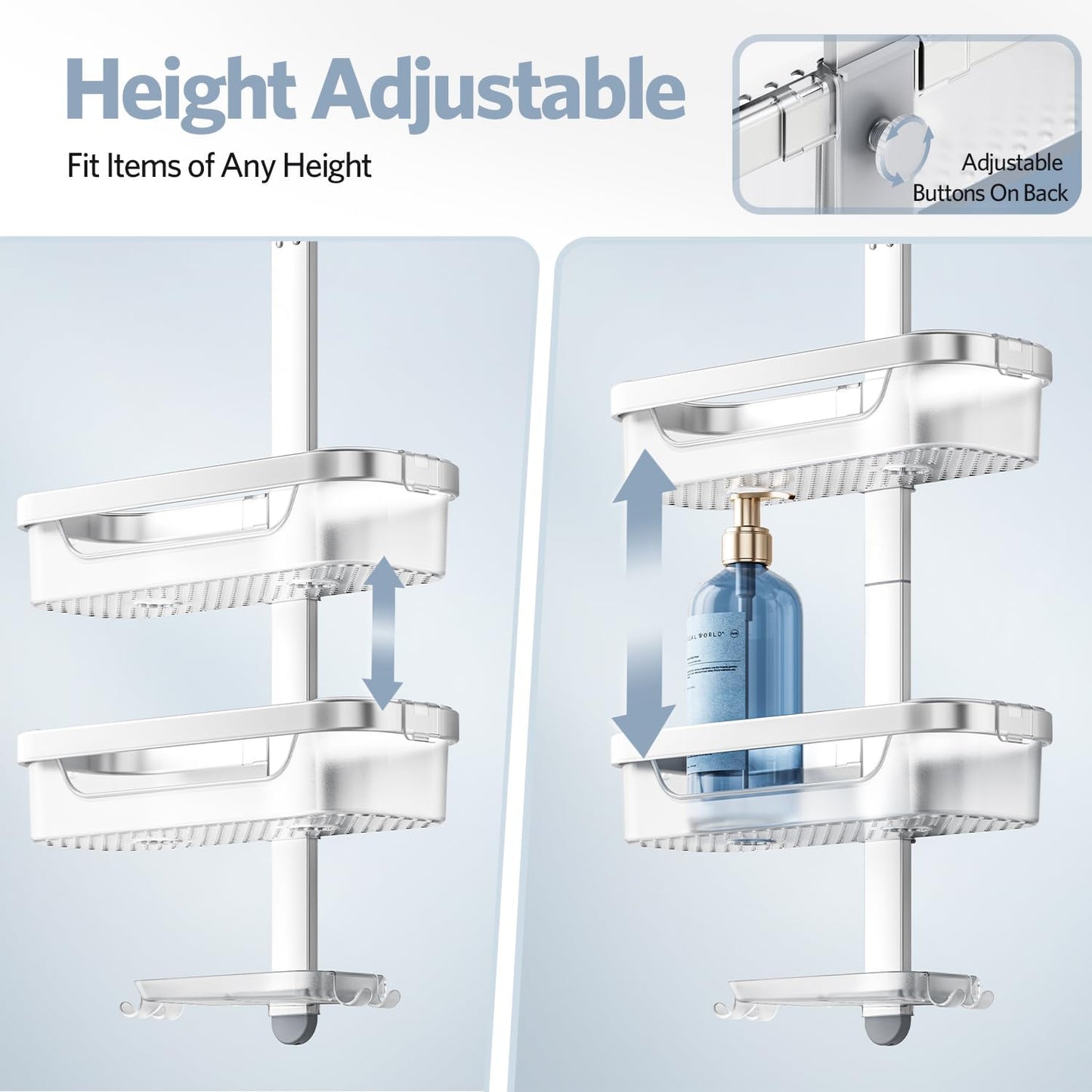 LAMU Adjustable-Shower-Caddy-Hanging, Rust Proof Shower Hanging Organizer, 3-Tier