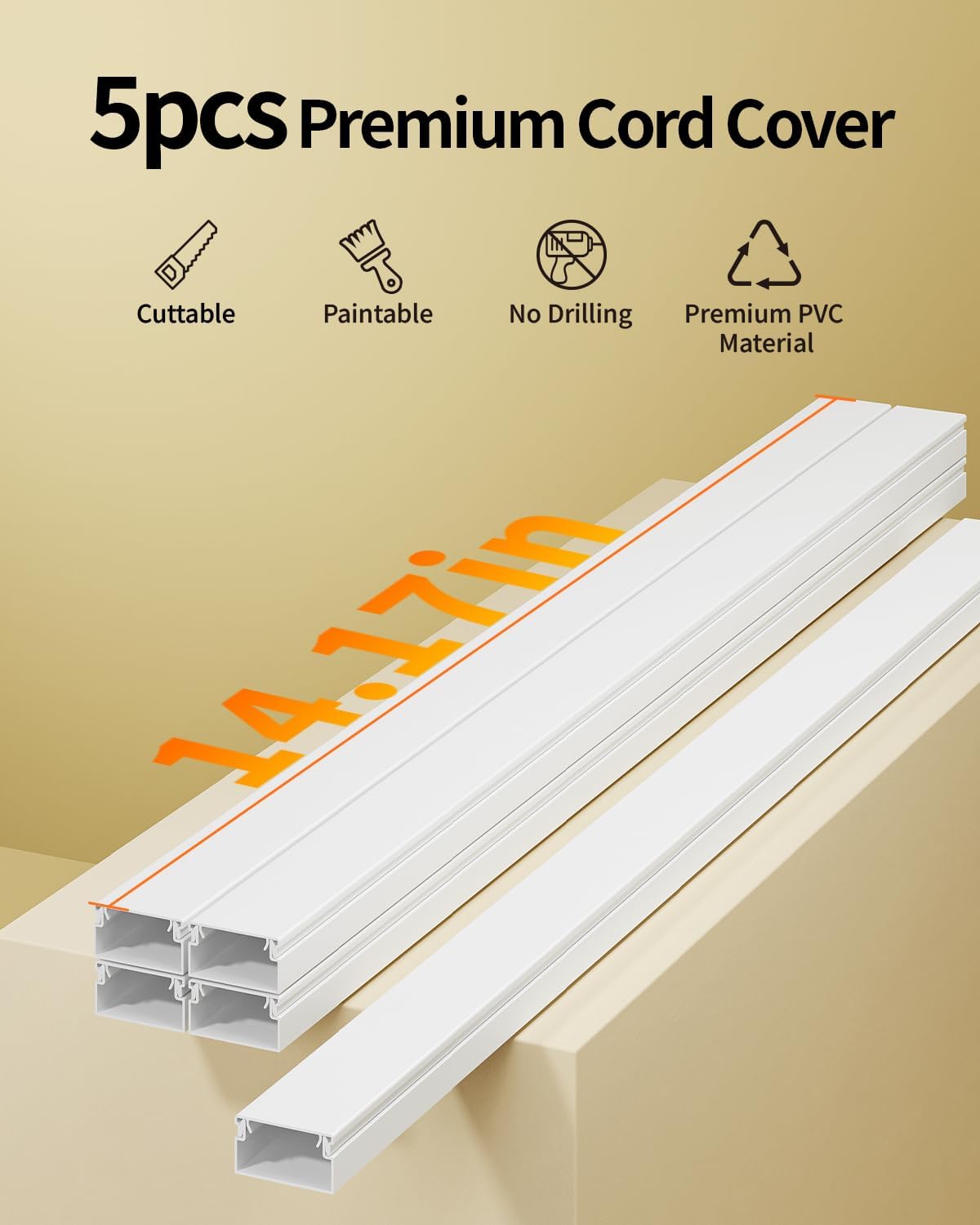 LazySpin Cord Hider for Wall Mounted TV, 70.8in Paintable Cable Cover, W0.94in H0.55in, White