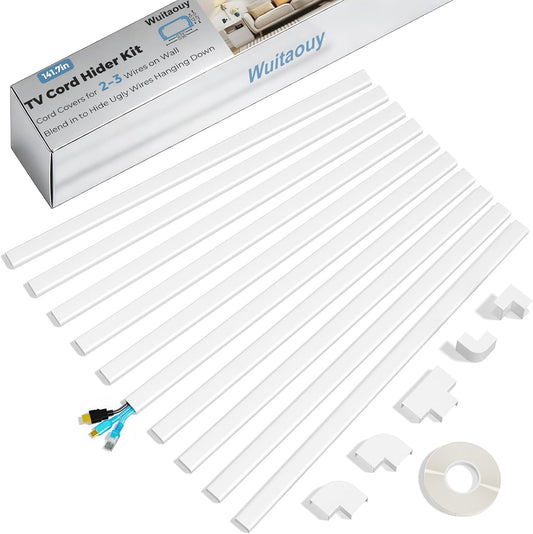 LazySpin Cord Hider, 142in Cable Cord Covers for 2-3 Wires on Wall, White