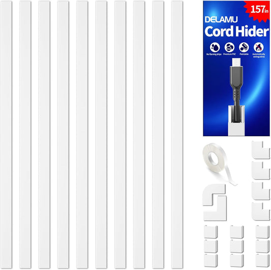 Cord Hider, LazySpin 157in Cord Cover for Wall, One-Cord Channel Cable Management, White