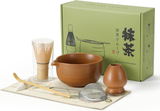 LazySpin 7-Piece Ceramic Matcha Tea Bowl & Whisk Set