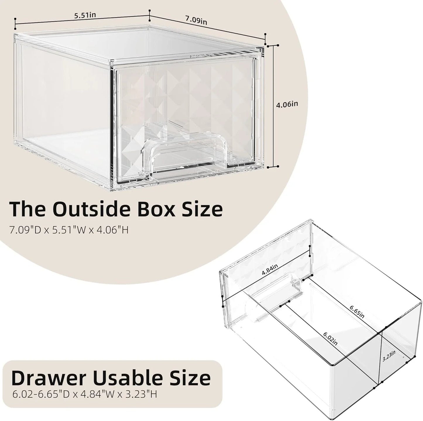 Delamu 2 Pack Stackable Make up Organizer, Clear Plastic Organizer Drawers for Vanity, Cosmetics, Beauty Supplies